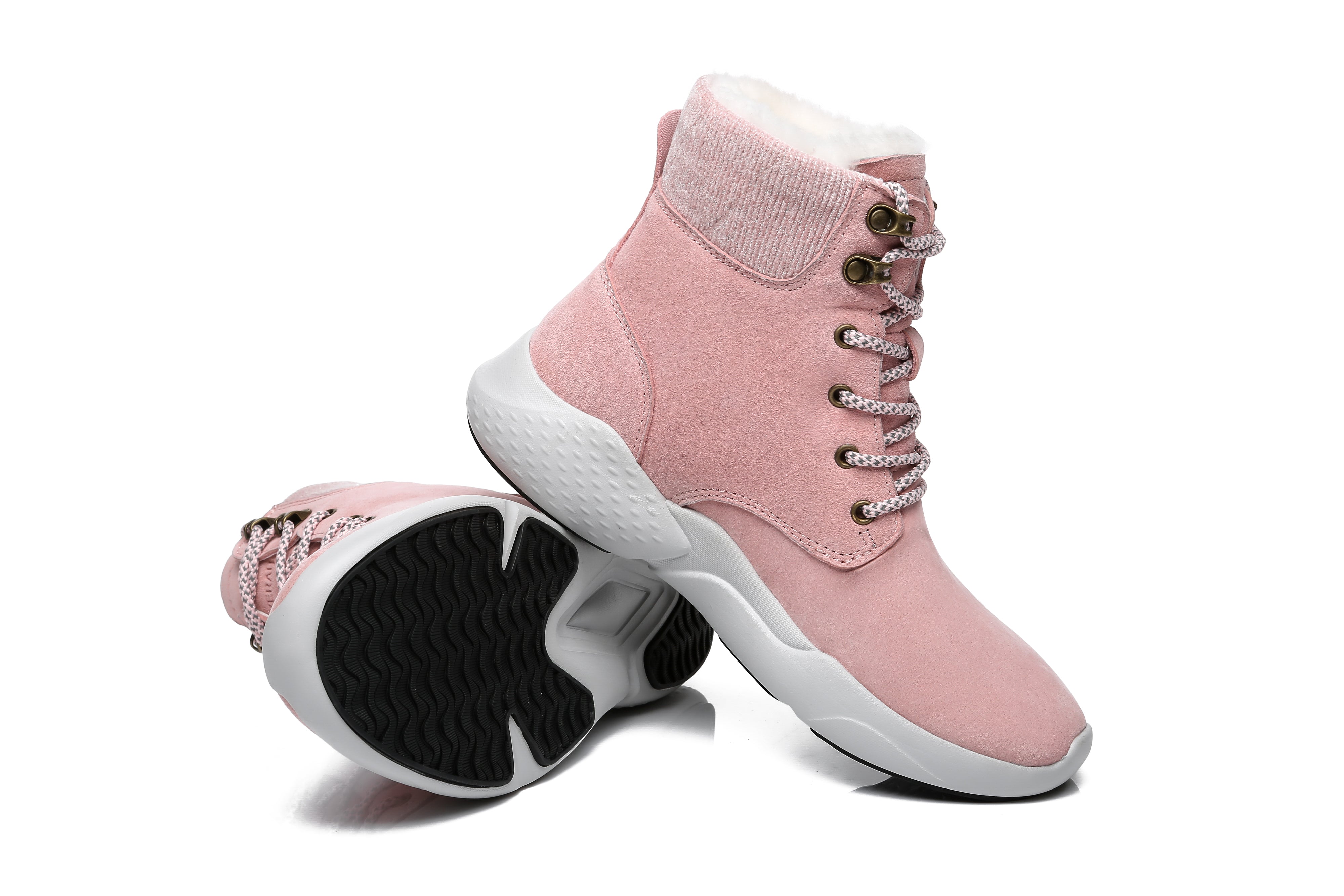 EVERAU® Lace Up Ankle Boots With Sheepskin Wool Pastoral Ramble - Sneaker - Pink - AU Ladies 4 / AU Men 2 / EU 35 - Uggoutlet