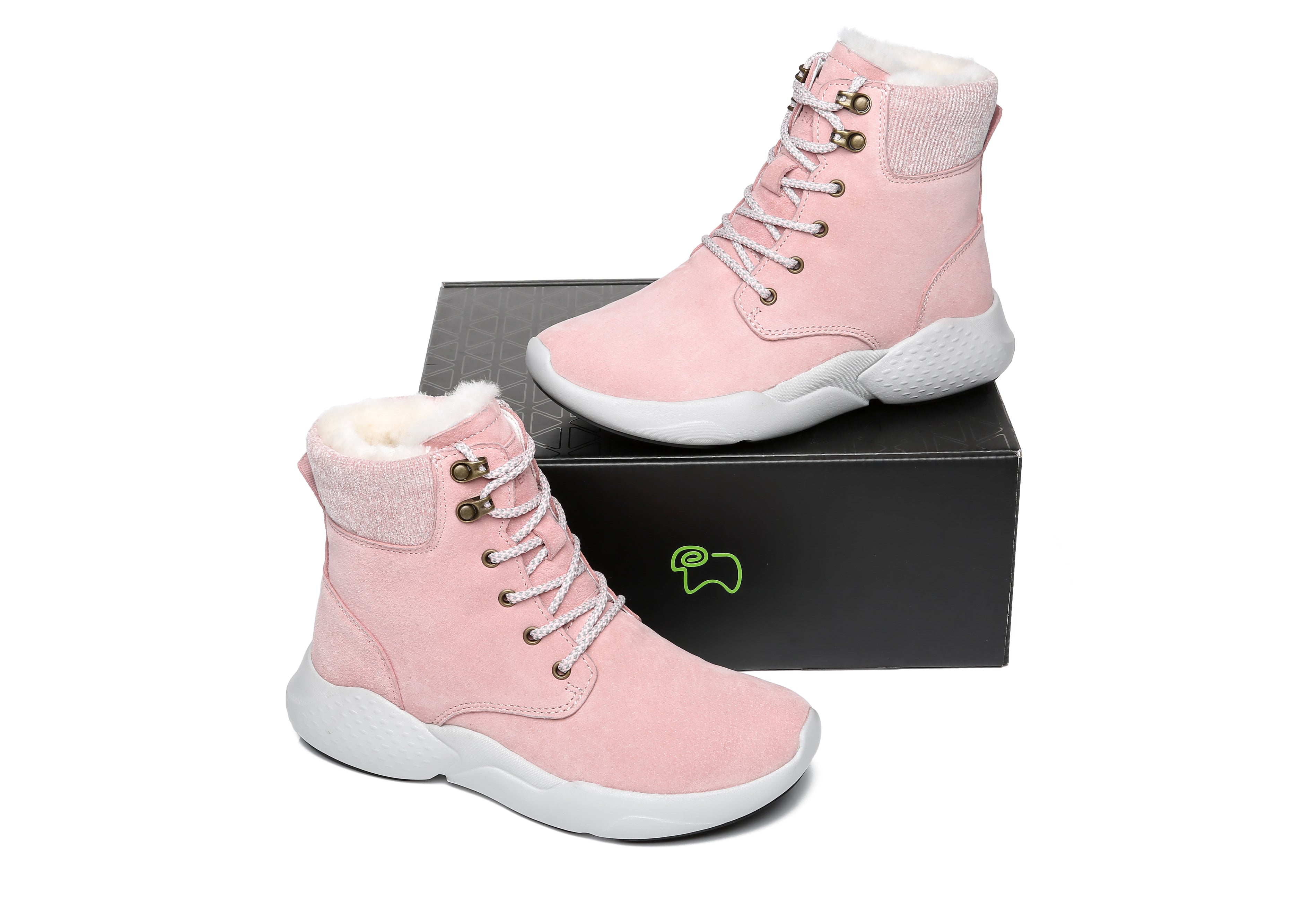 EVERAU® Lace Up Ankle Boots With Sheepskin Wool Pastoral Ramble - Sneaker - Pink - AU Ladies 4 / AU Men 2 / EU 35 - Uggoutlet