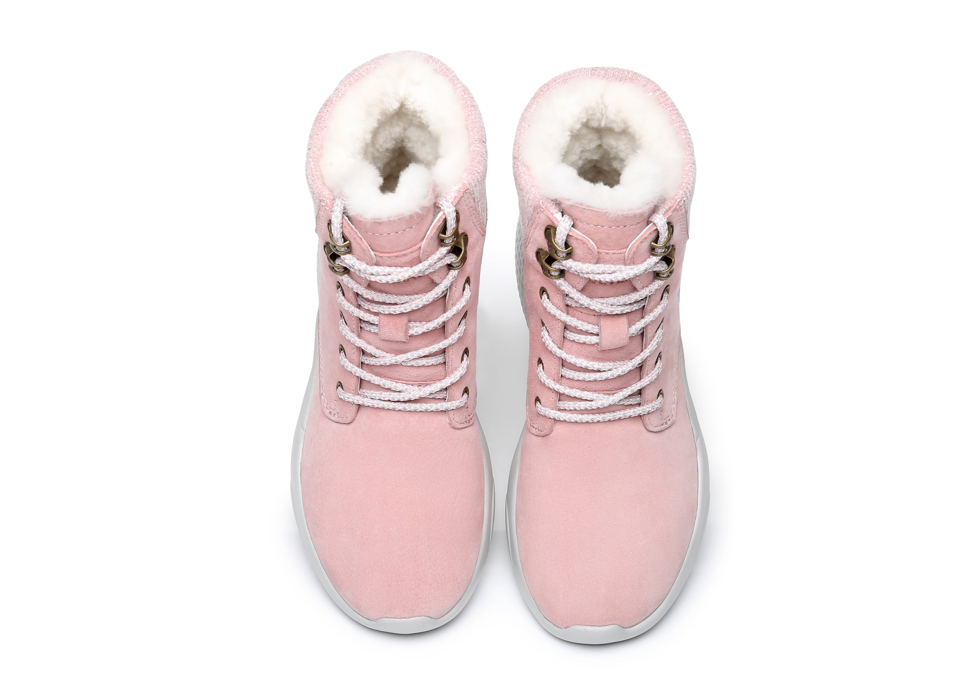 EVERAU® Lace Up Ankle Boots With Sheepskin Wool Pastoral Ramble - Sneaker - Pink - AU Ladies 4 / AU Men 2 / EU 35 - Uggoutlet