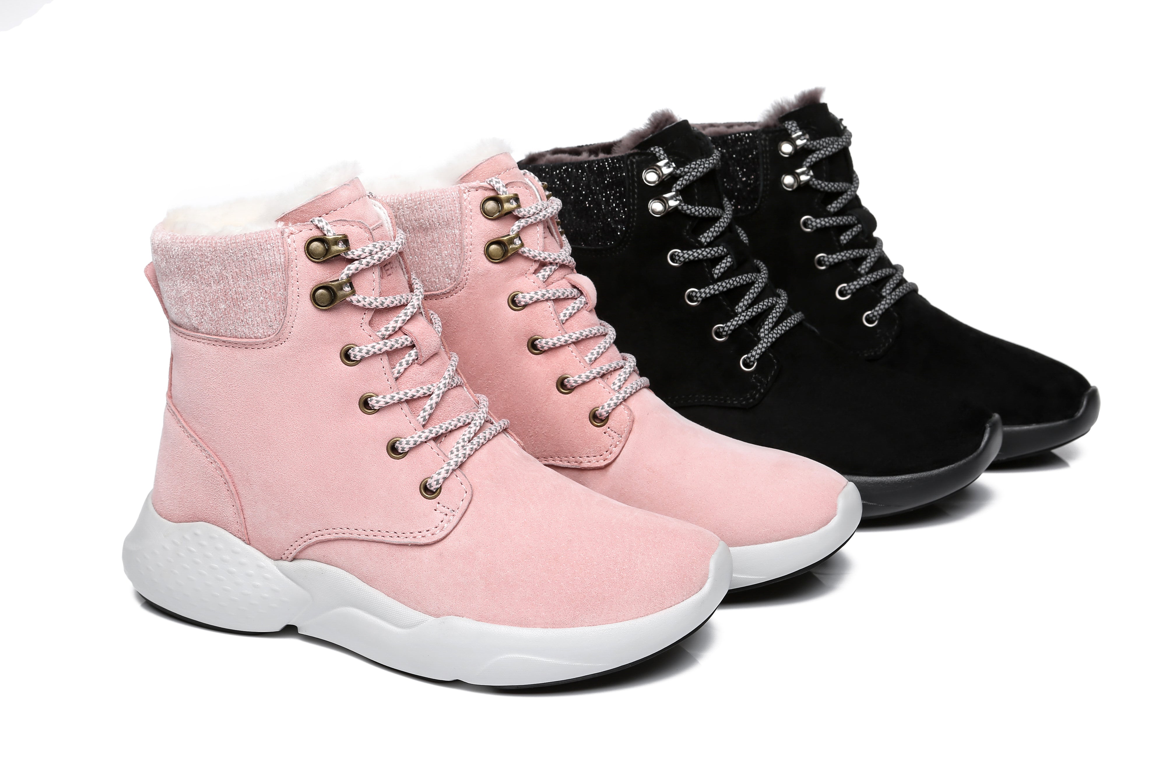 EVERAU® Lace Up Ankle Boots With Sheepskin Wool Pastoral Ramble - Sneaker - Pink - AU Ladies 4 / AU Men 2 / EU 35 - Uggoutlet