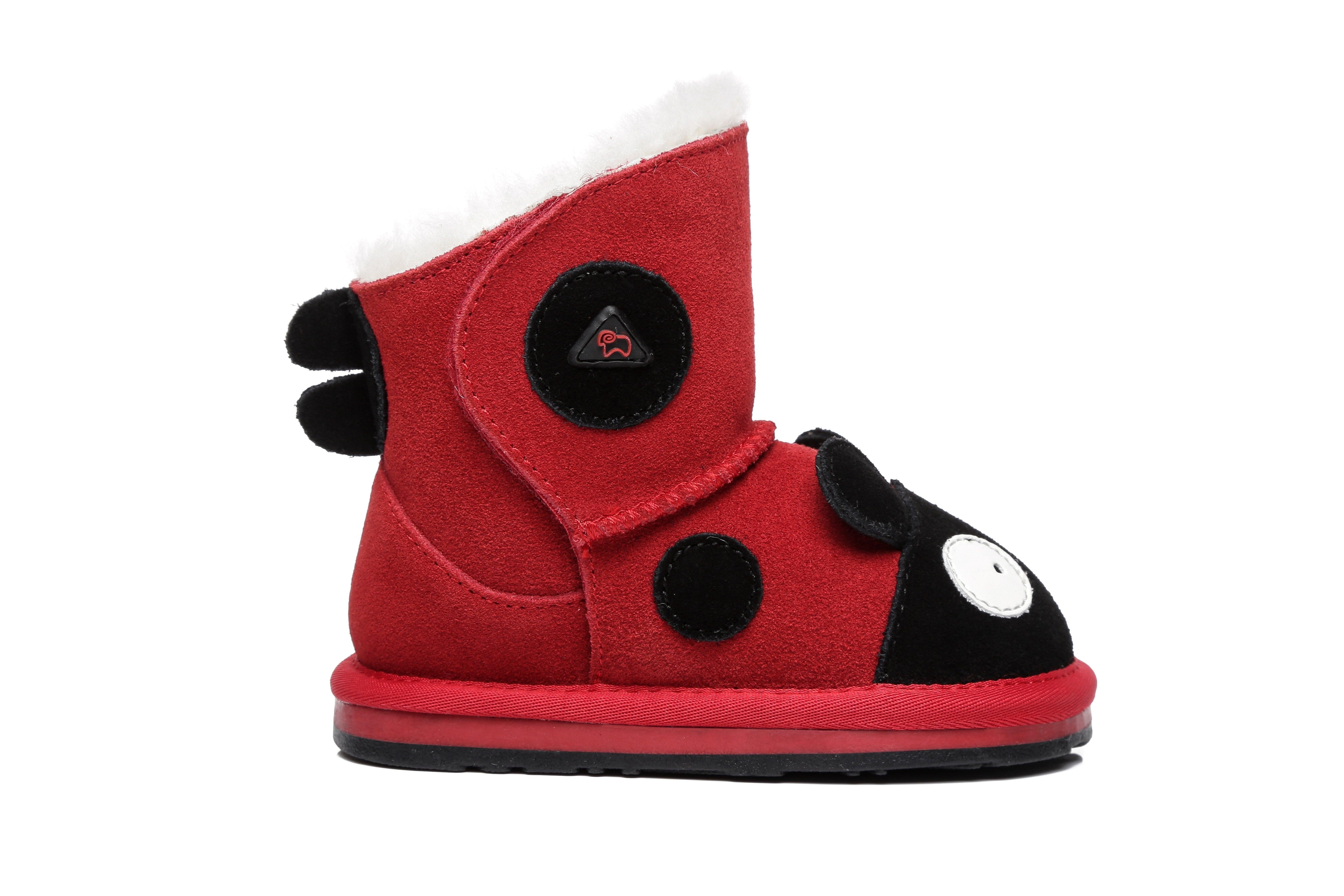 EVERAU® Ladybug Sheepskin Boots Toddler - UGG Boots - Red - S - Uggoutlet