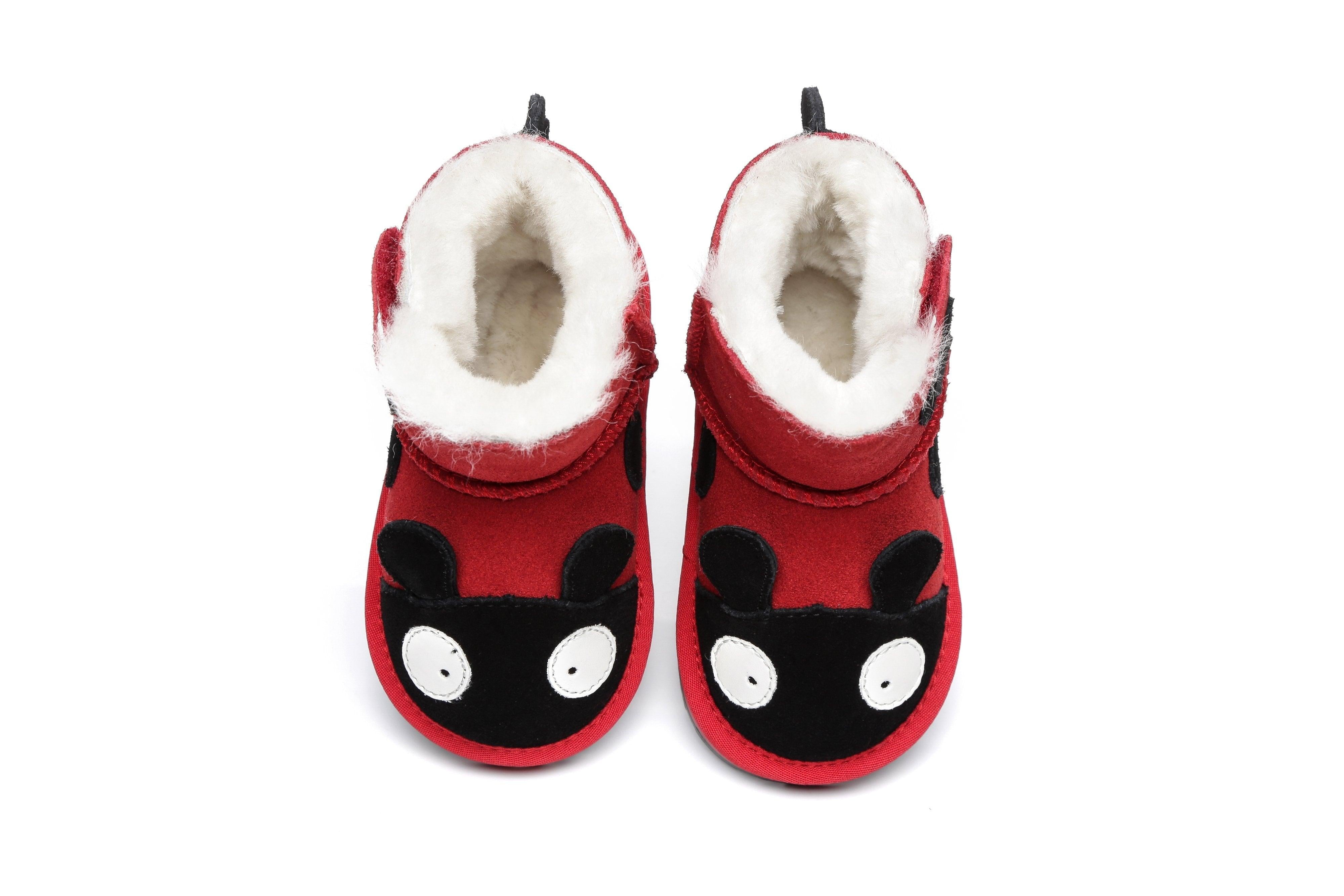 EVERAU® Ladybug Sheepskin Boots Toddler - UGG Boots - Red - S - Uggoutlet