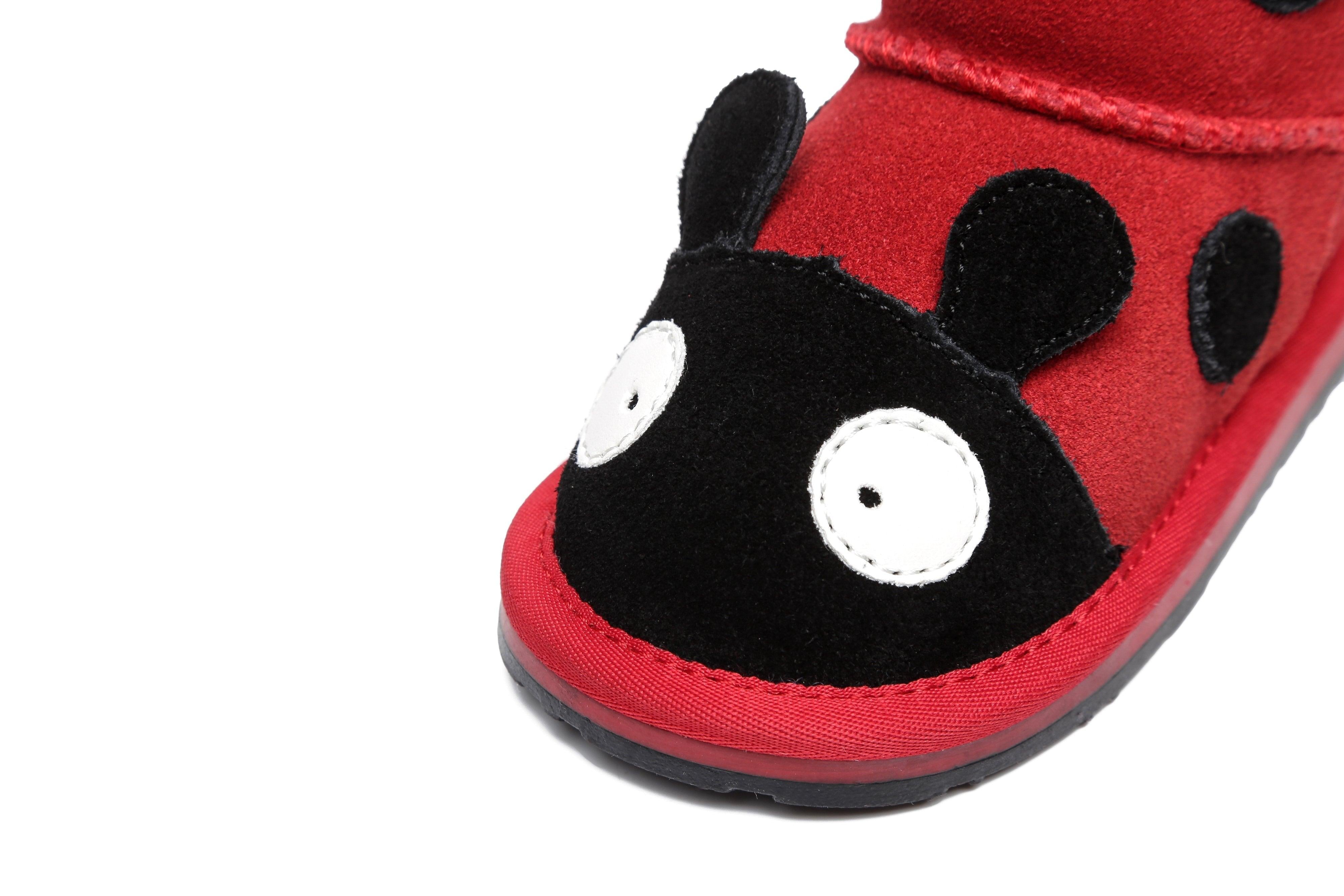 EVERAU® Ladybug Sheepskin Boots Toddler - UGG Boots - Red - S - Uggoutlet