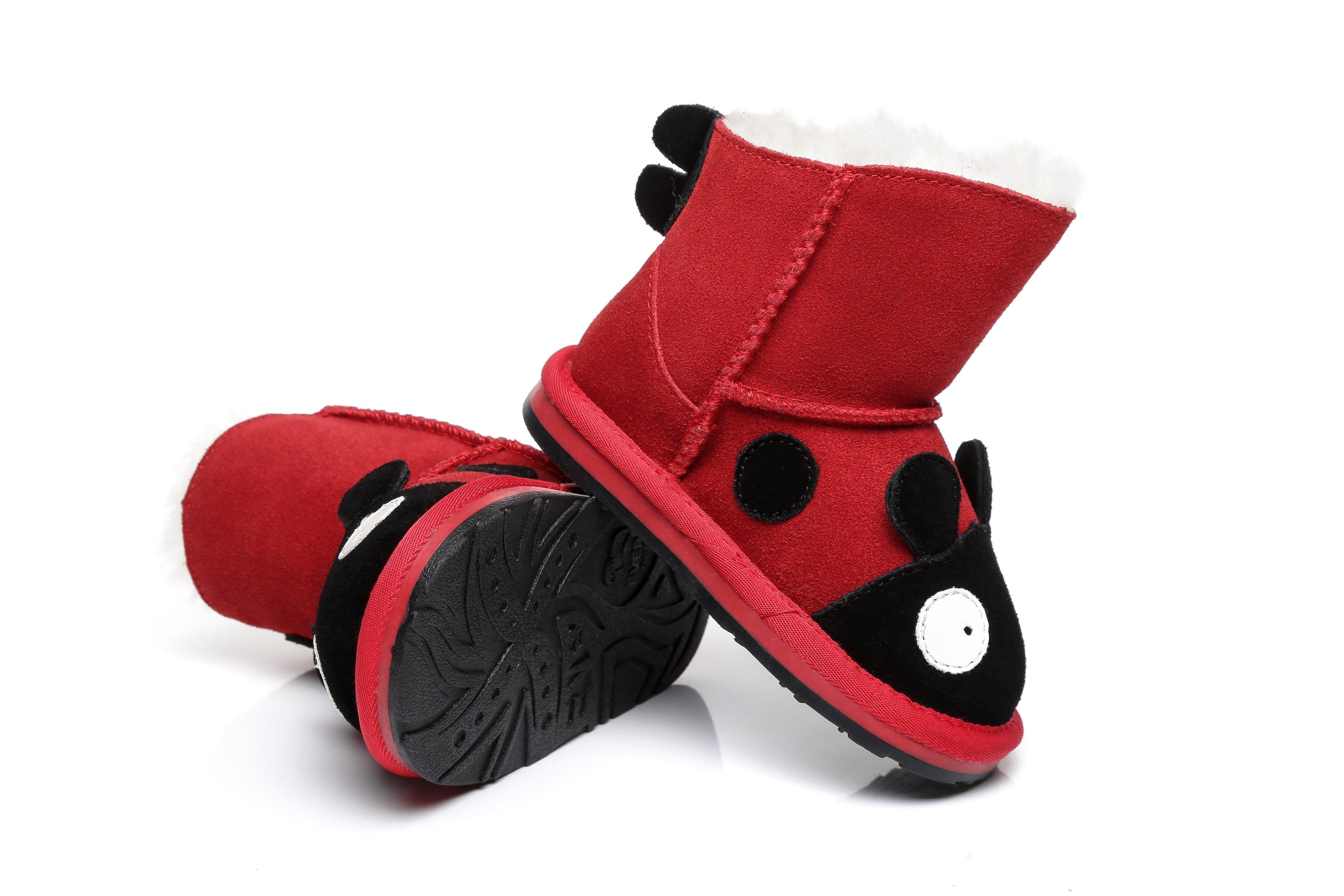 EVERAU® Ladybug Sheepskin Boots Toddler - UGG Boots - Red - S - Uggoutlet