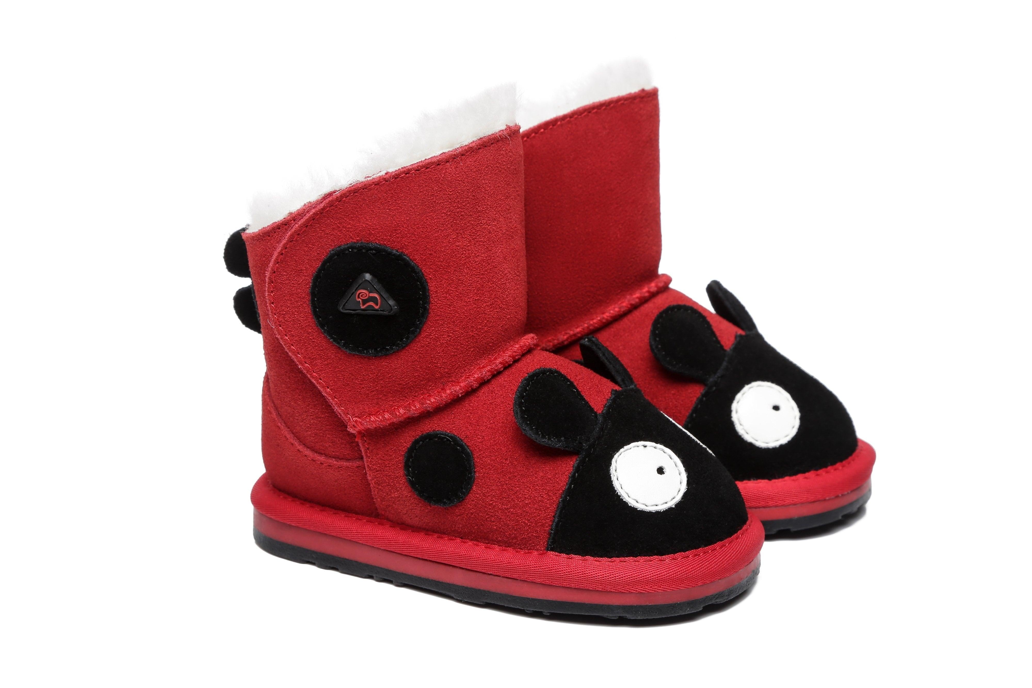 EVERAU® Ladybug Sheepskin Boots Toddler - UGG Boots - Red - S - Uggoutlet