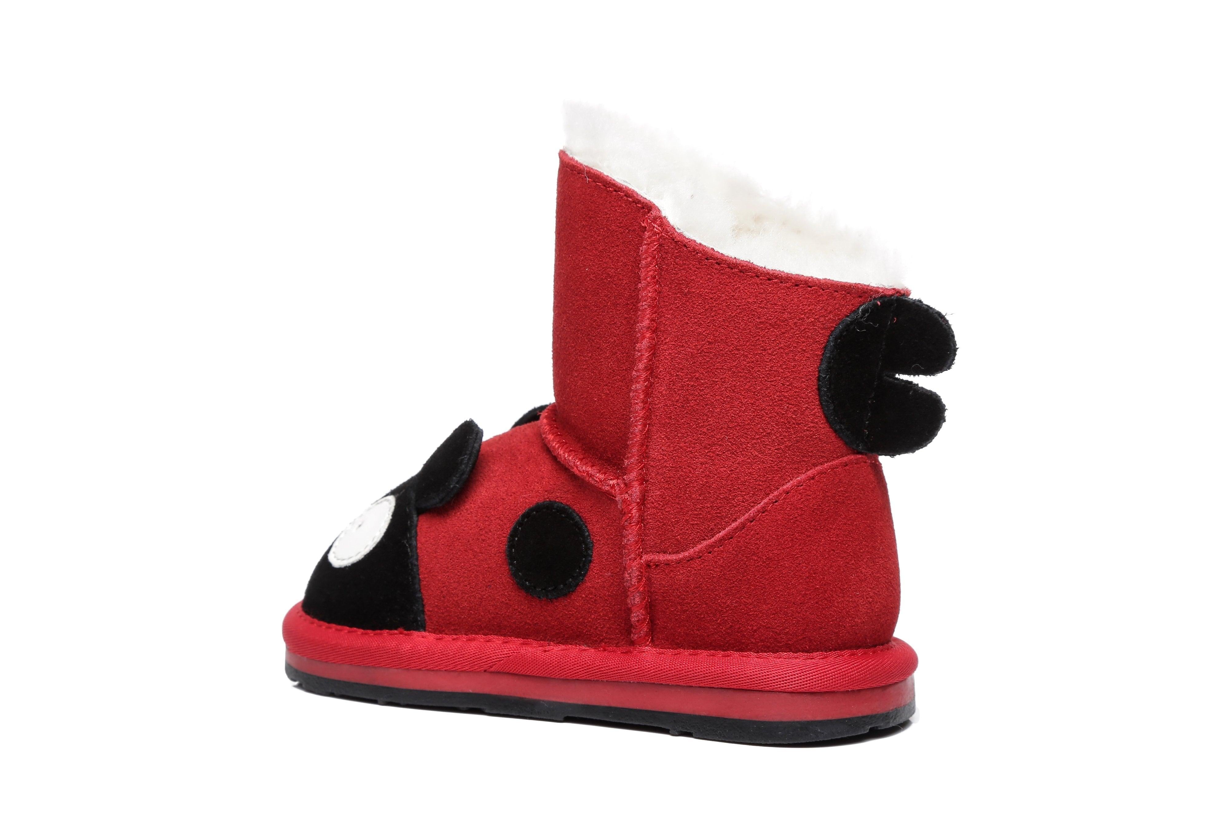 EVERAU® Ladybug Sheepskin Boots Toddler - UGG Boots - Red - S - Uggoutlet