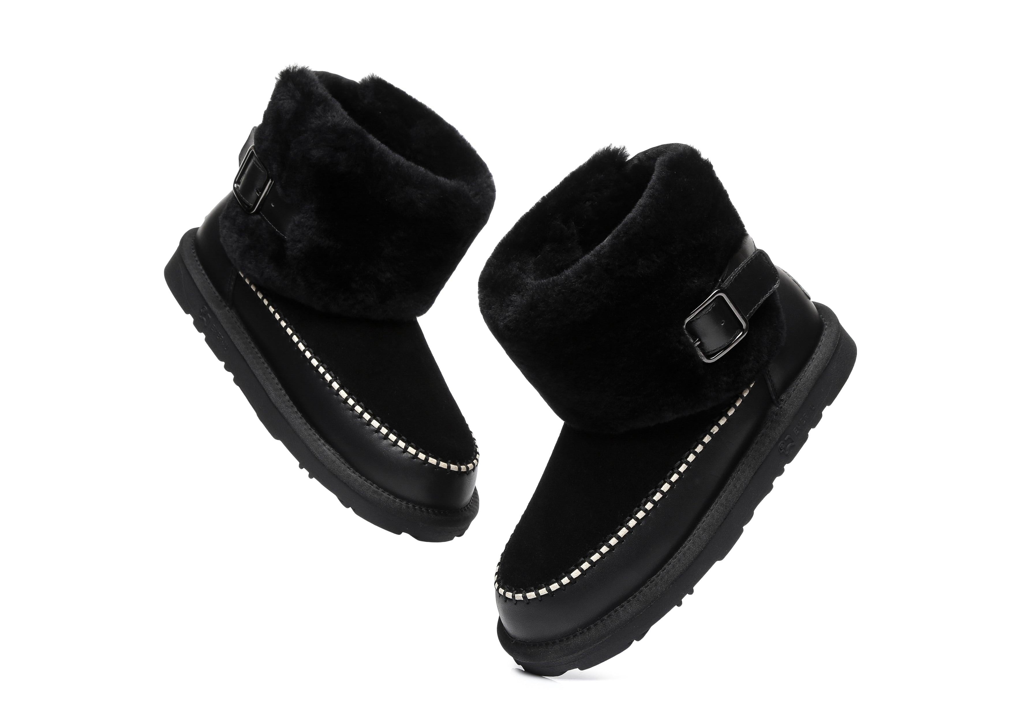 EVERAU® Mini Sheepskin Boots Women Optima - UGG Boots - Black - AU Ladies 4 / AU Men 2 / EU 35 - Uggoutlet