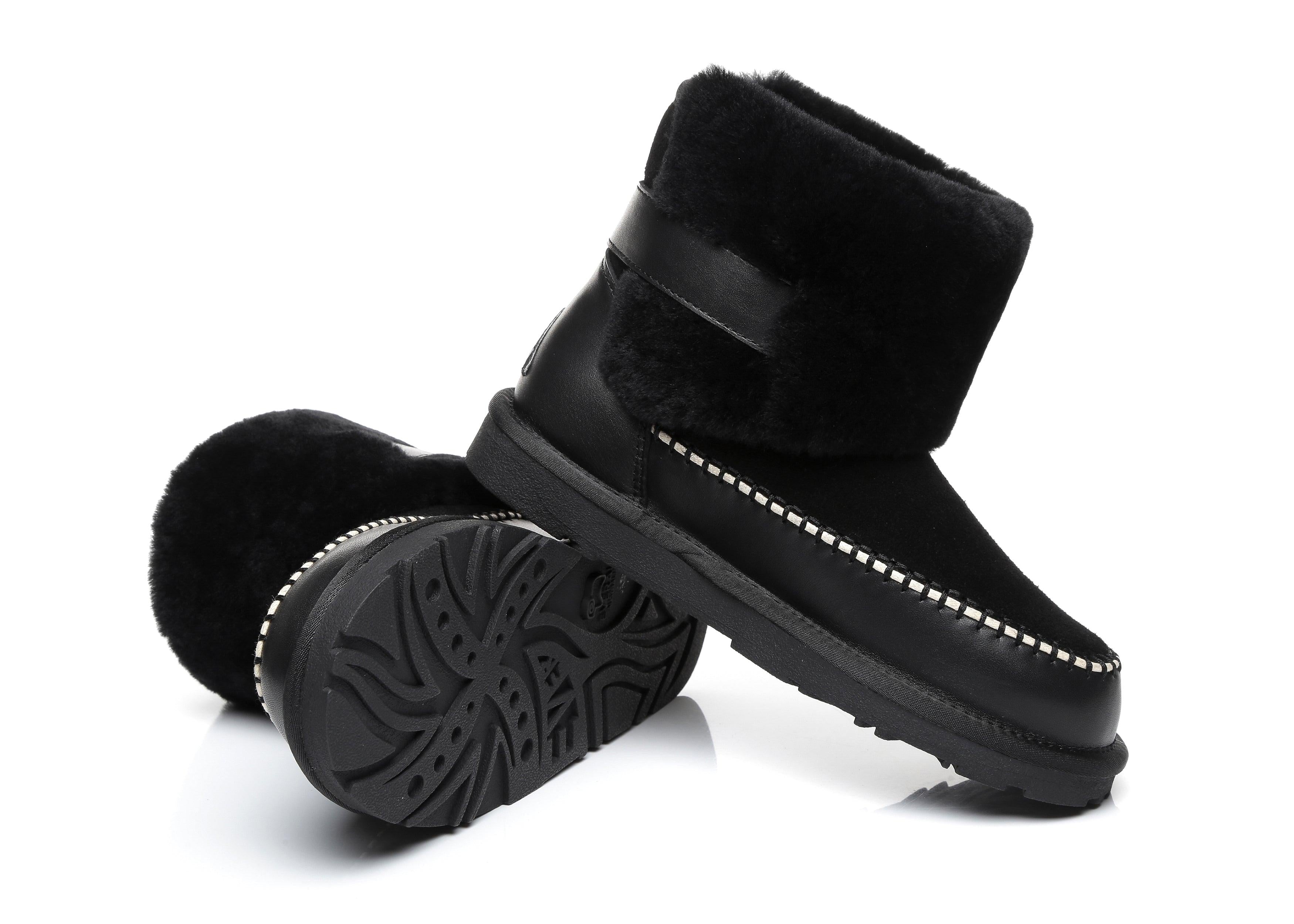 EVERAU® Mini Sheepskin Boots Women Optima - UGG Boots - Black - AU Ladies 4 / AU Men 2 / EU 35 - Uggoutlet