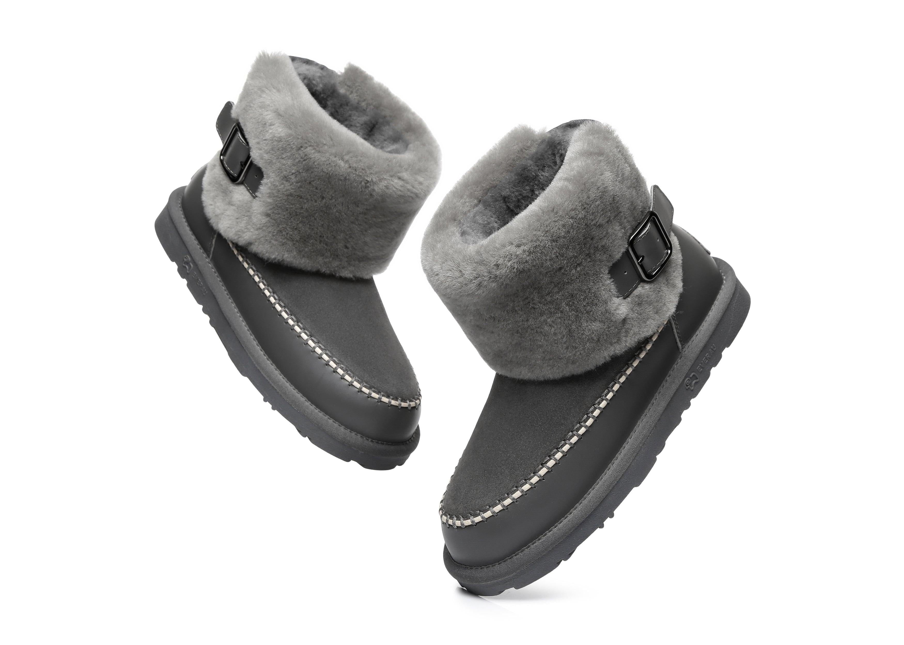 EVERAU® Mini Sheepskin Boots Women Optima - UGG Boots - Grey - AU Ladies 4 / AU Men 2 / EU 35 - Uggoutlet