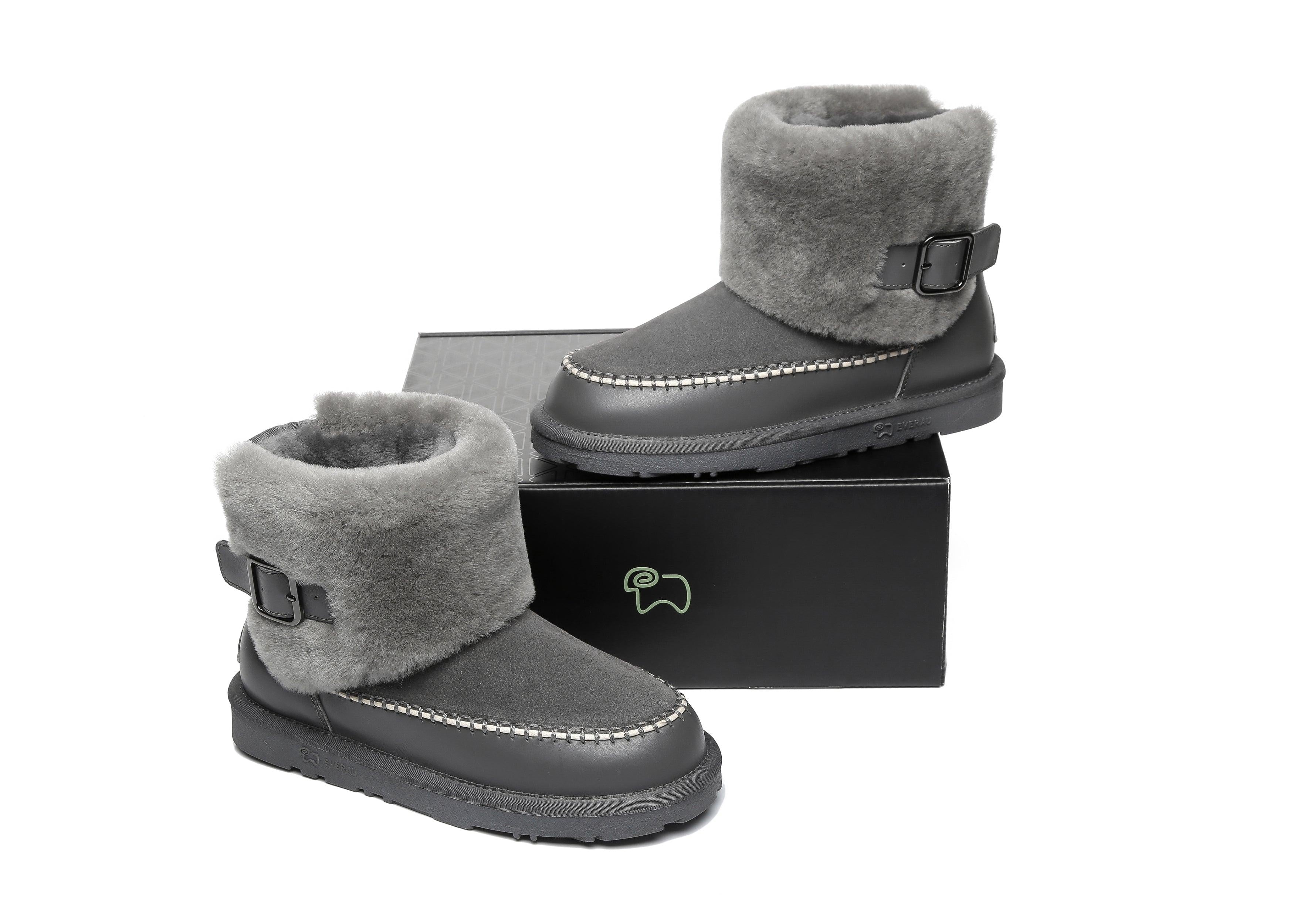 EVERAU® Mini Sheepskin Boots Women Optima - UGG Boots - Grey - AU Ladies 4 / AU Men 2 / EU 35 - Uggoutlet