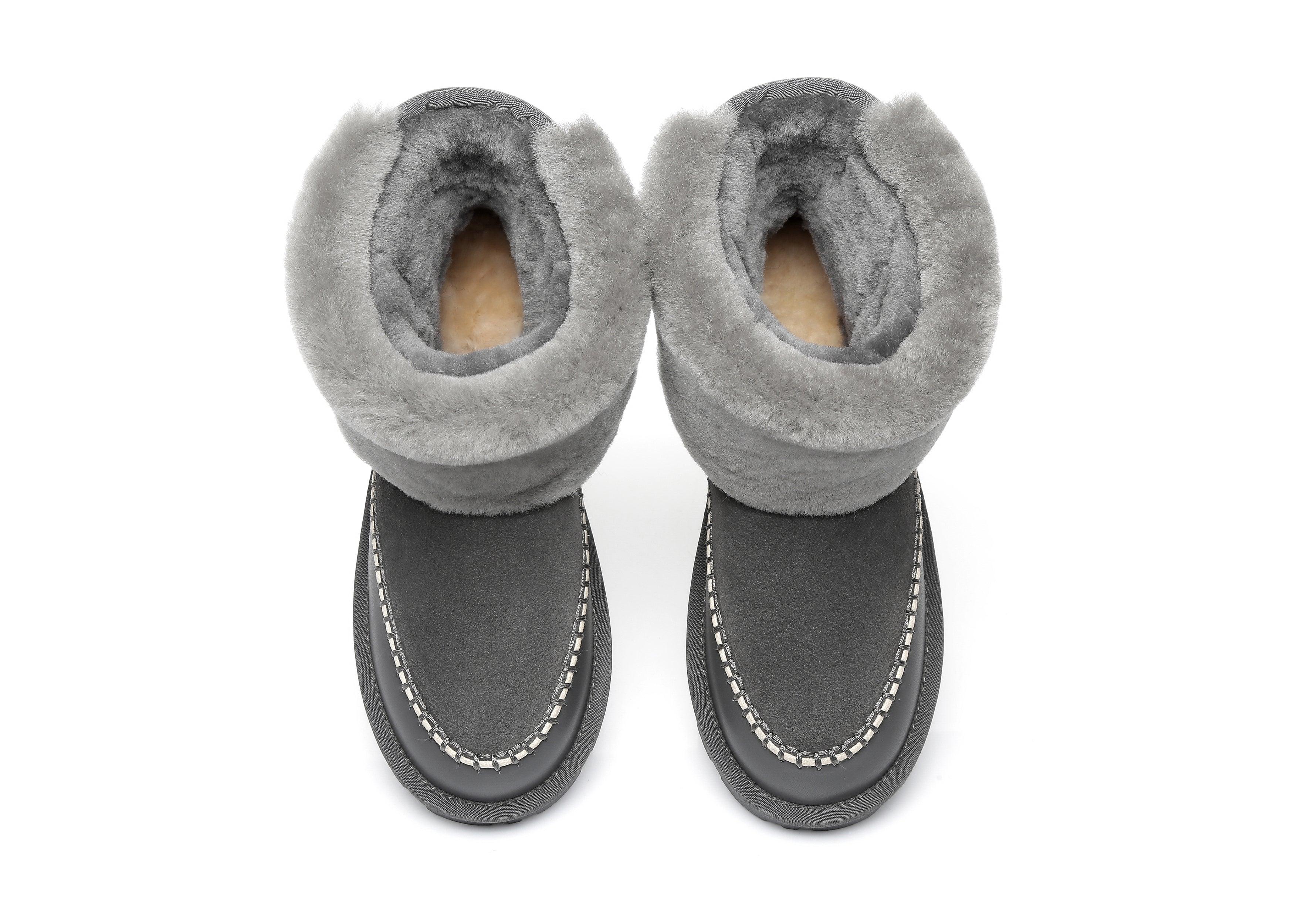 EVERAU® Mini Sheepskin Boots Women Optima - UGG Boots - Grey - AU Ladies 4 / AU Men 2 / EU 35 - Uggoutlet