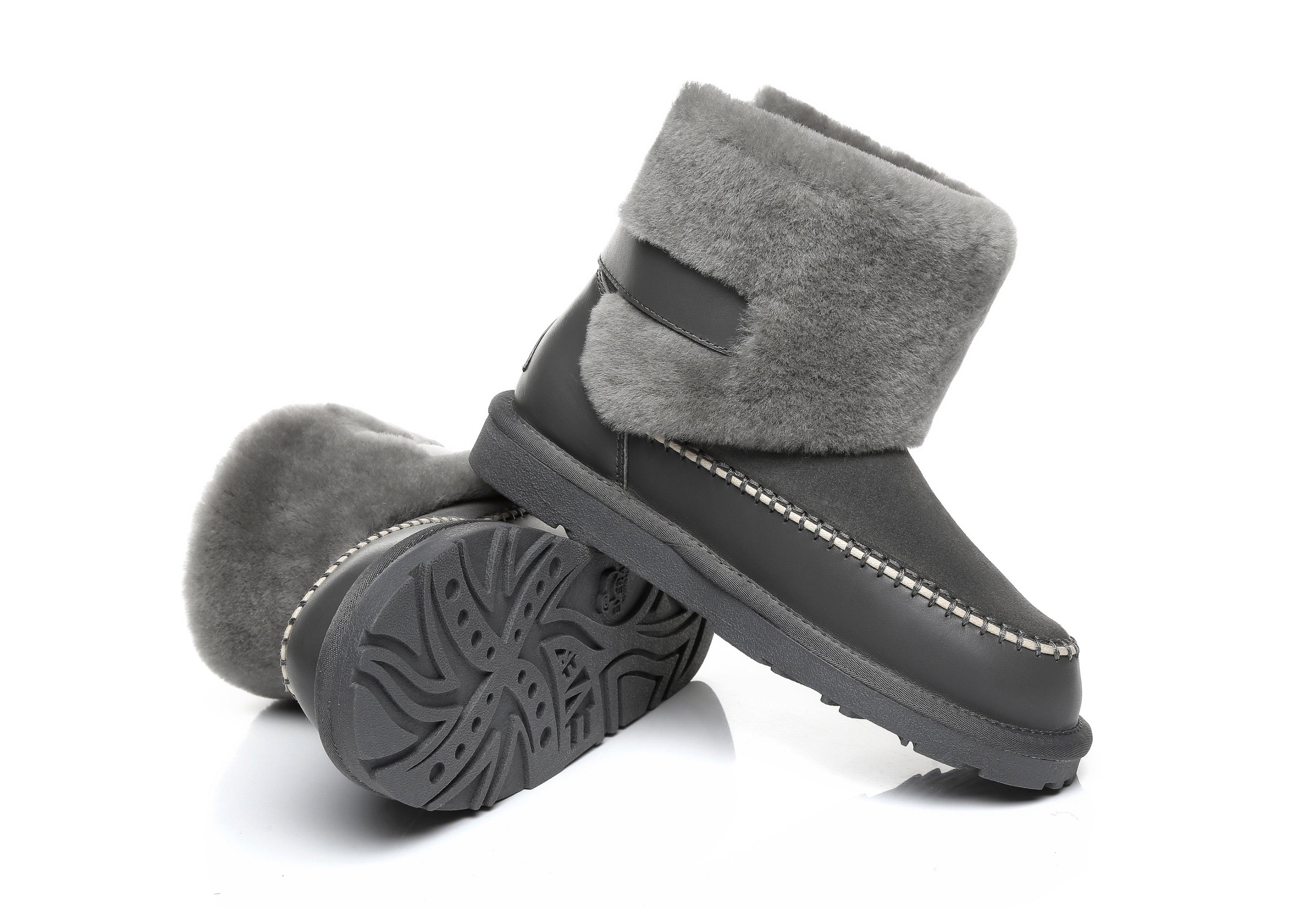 EVERAU® Mini Sheepskin Boots Women Optima - UGG Boots - Grey - AU Ladies 4 / AU Men 2 / EU 35 - Uggoutlet