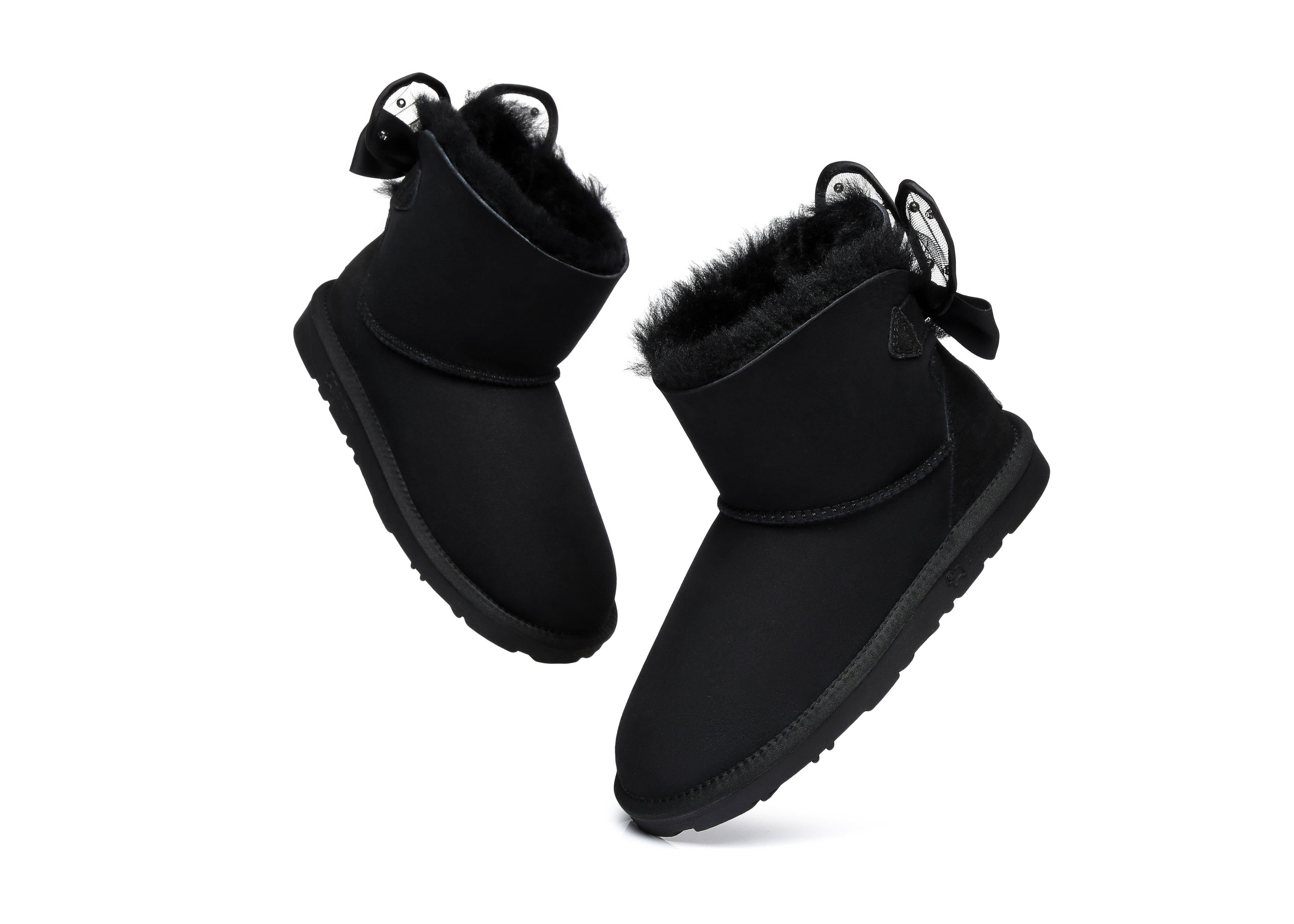 EVERAU® Mini Single Bow Women Wabbit Boots - UGG Boots - Black - AU Ladies 4 / AU Men 2 / EU 35 - Uggoutlet