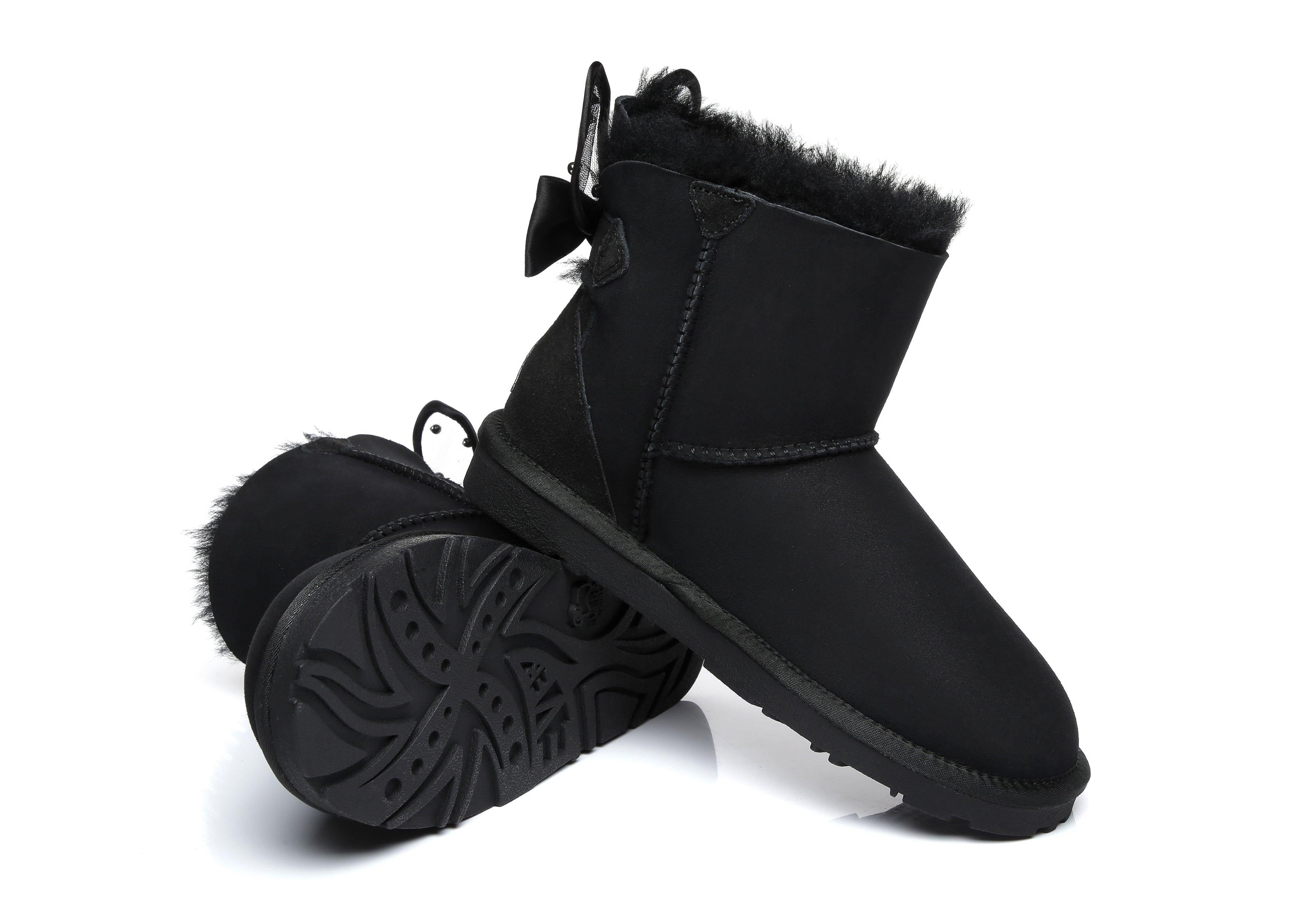 EVERAU® Mini Single Bow Women Wabbit Boots - UGG Boots - Black - AU Ladies 4 / AU Men 2 / EU 35 - Uggoutlet