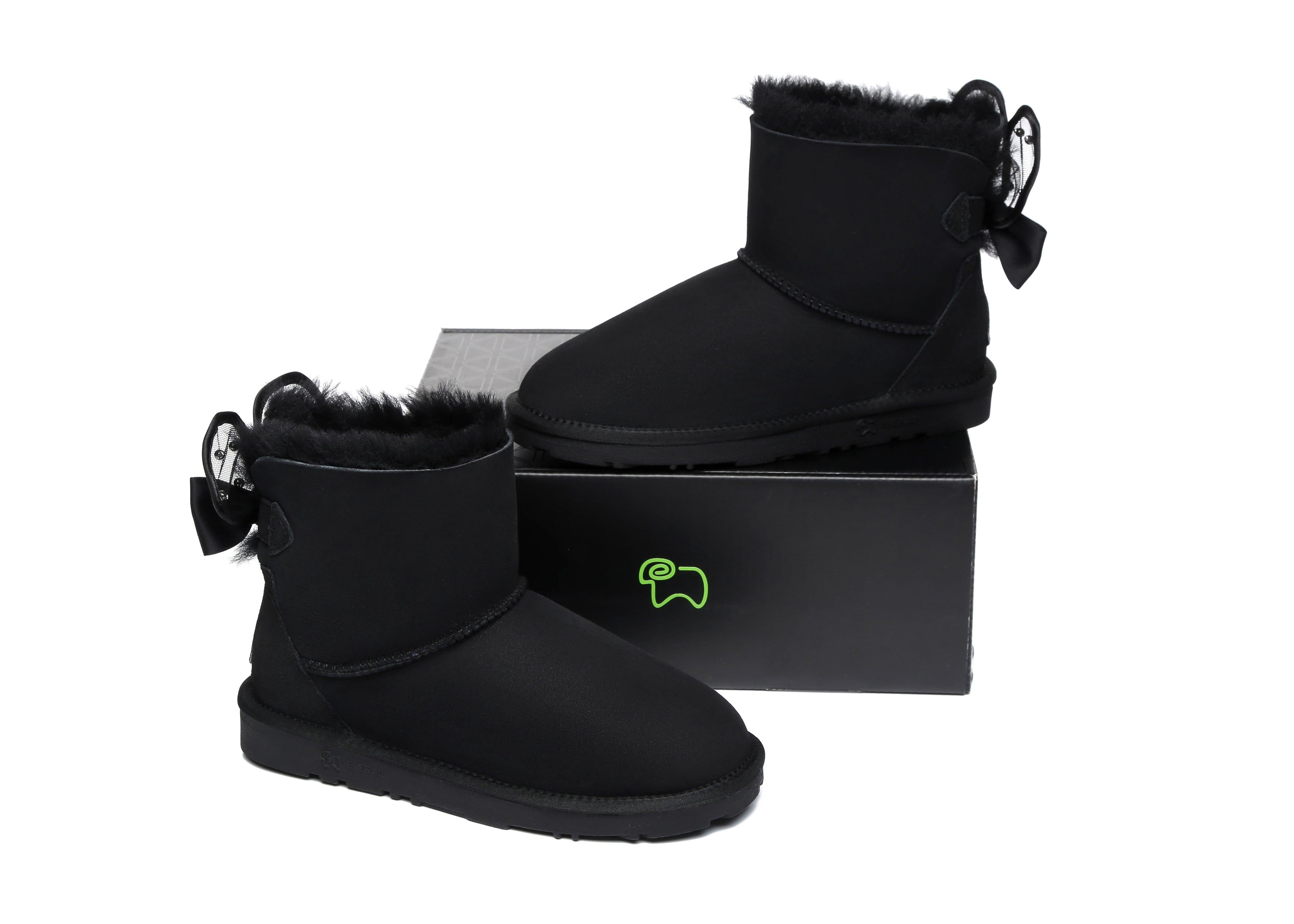 EVERAU® Mini Single Bow Women Wabbit Boots - UGG Boots - Black - AU Ladies 4 / AU Men 2 / EU 35 - Uggoutlet