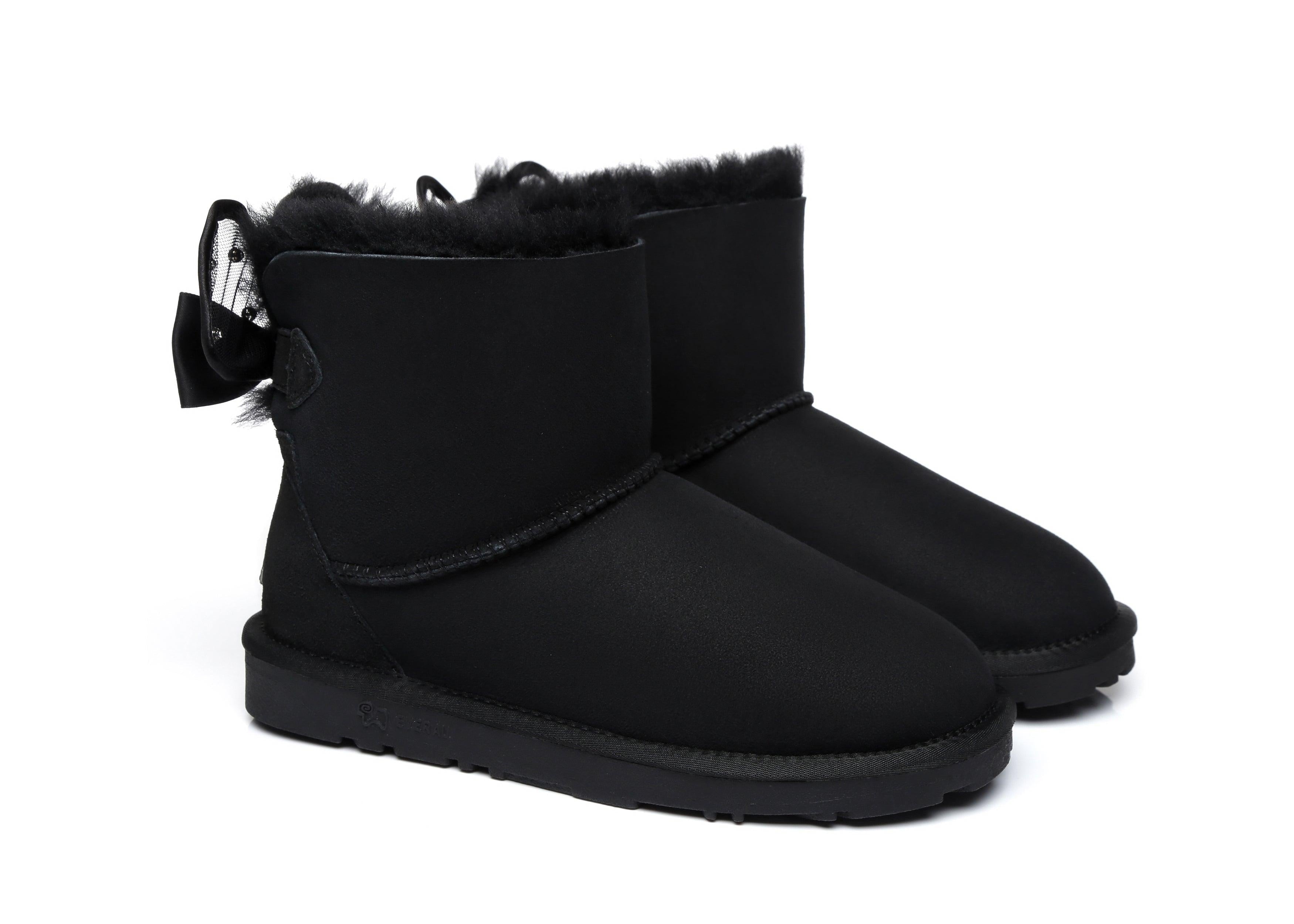 EVERAU® Mini Single Bow Women Wabbit Boots - UGG Boots - Black - AU Ladies 4 / AU Men 2 / EU 35 - Uggoutlet