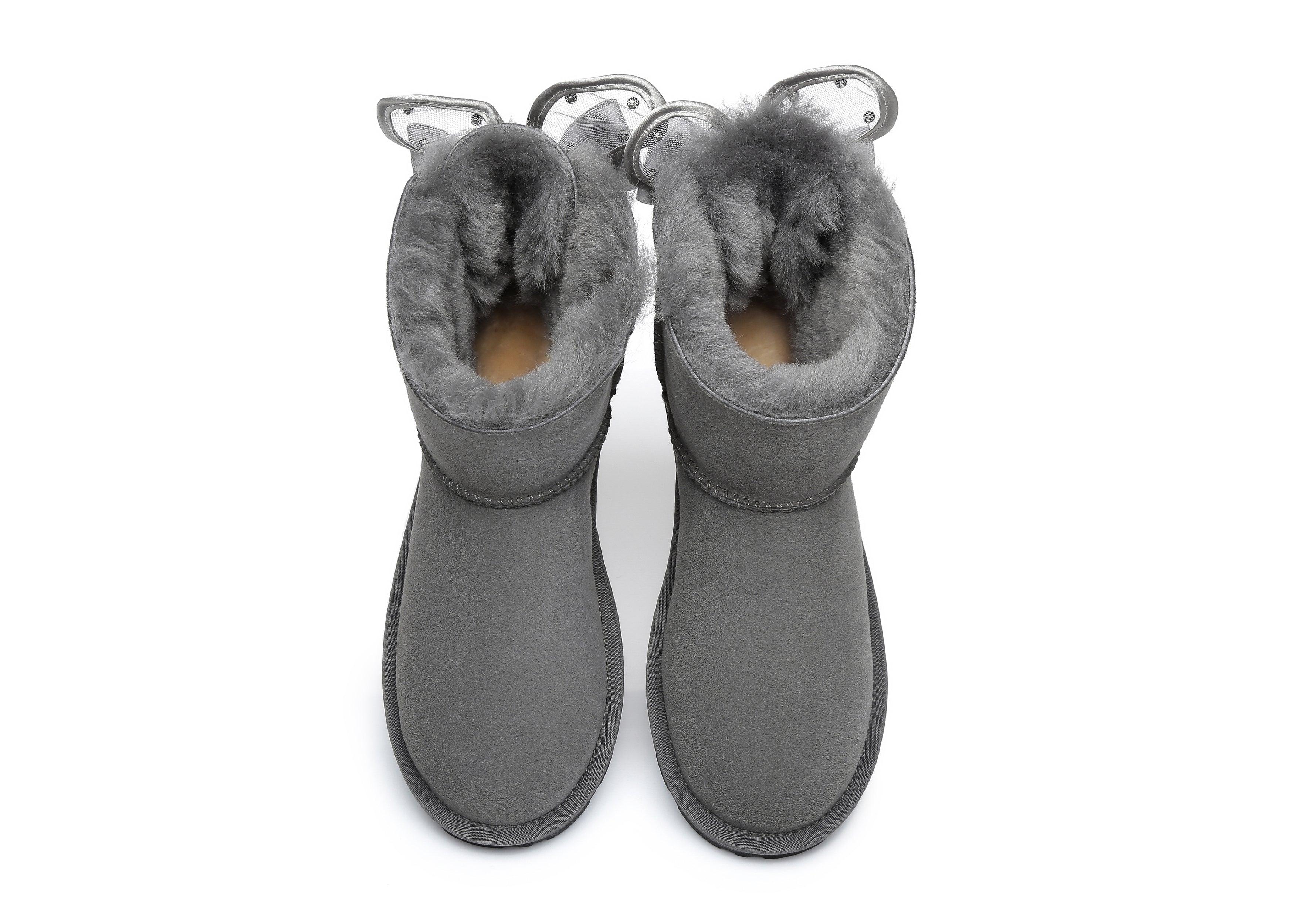 EVERAU® Mini Single Bow Women Wabbit Boots - UGG Boots - Grey - AU Ladies 4 / AU Men 2 / EU 35 - Uggoutlet