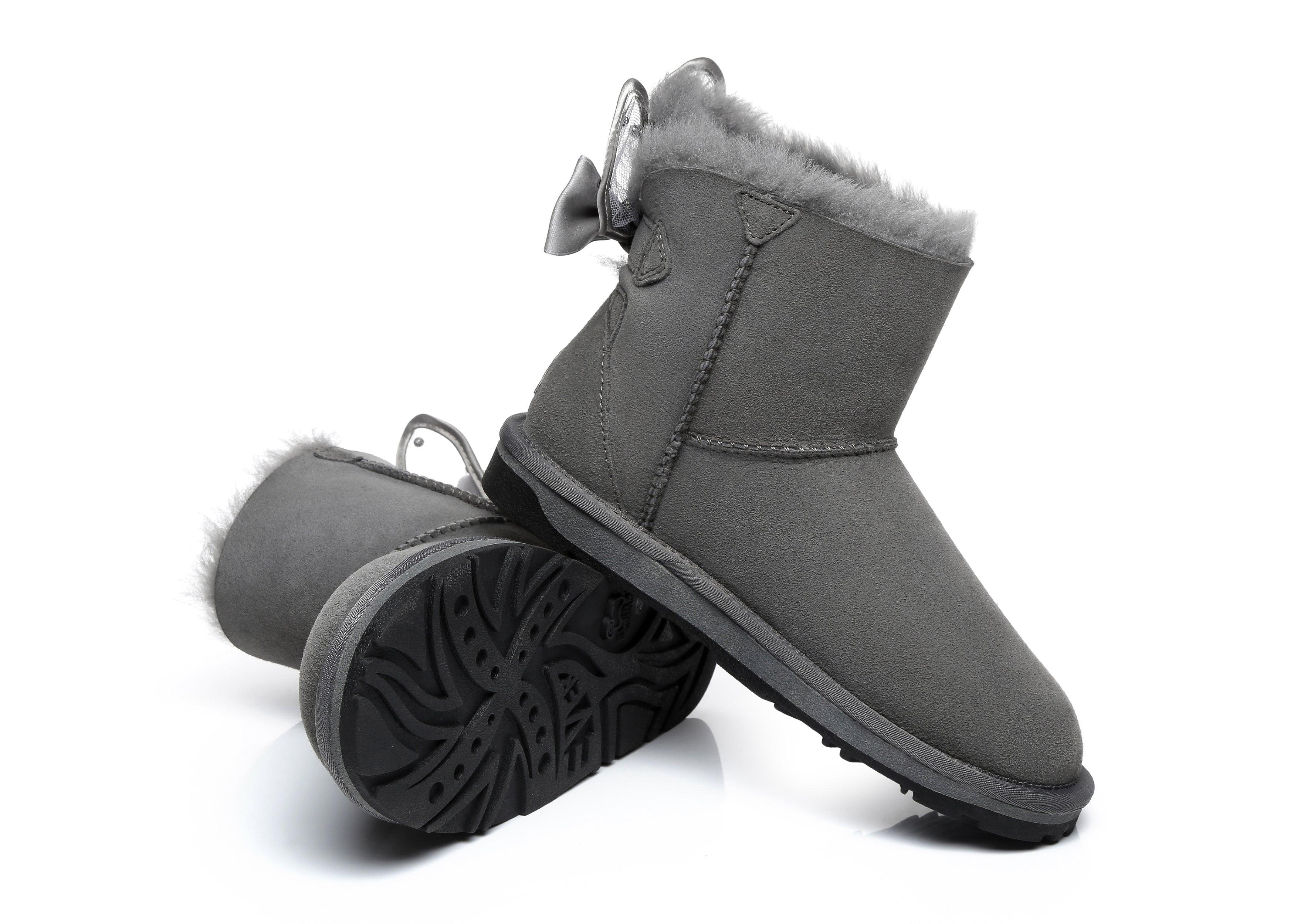 EVERAU® Mini Single Bow Women Wabbit Boots - UGG Boots - Grey - AU Ladies 4 / AU Men 2 / EU 35 - Uggoutlet