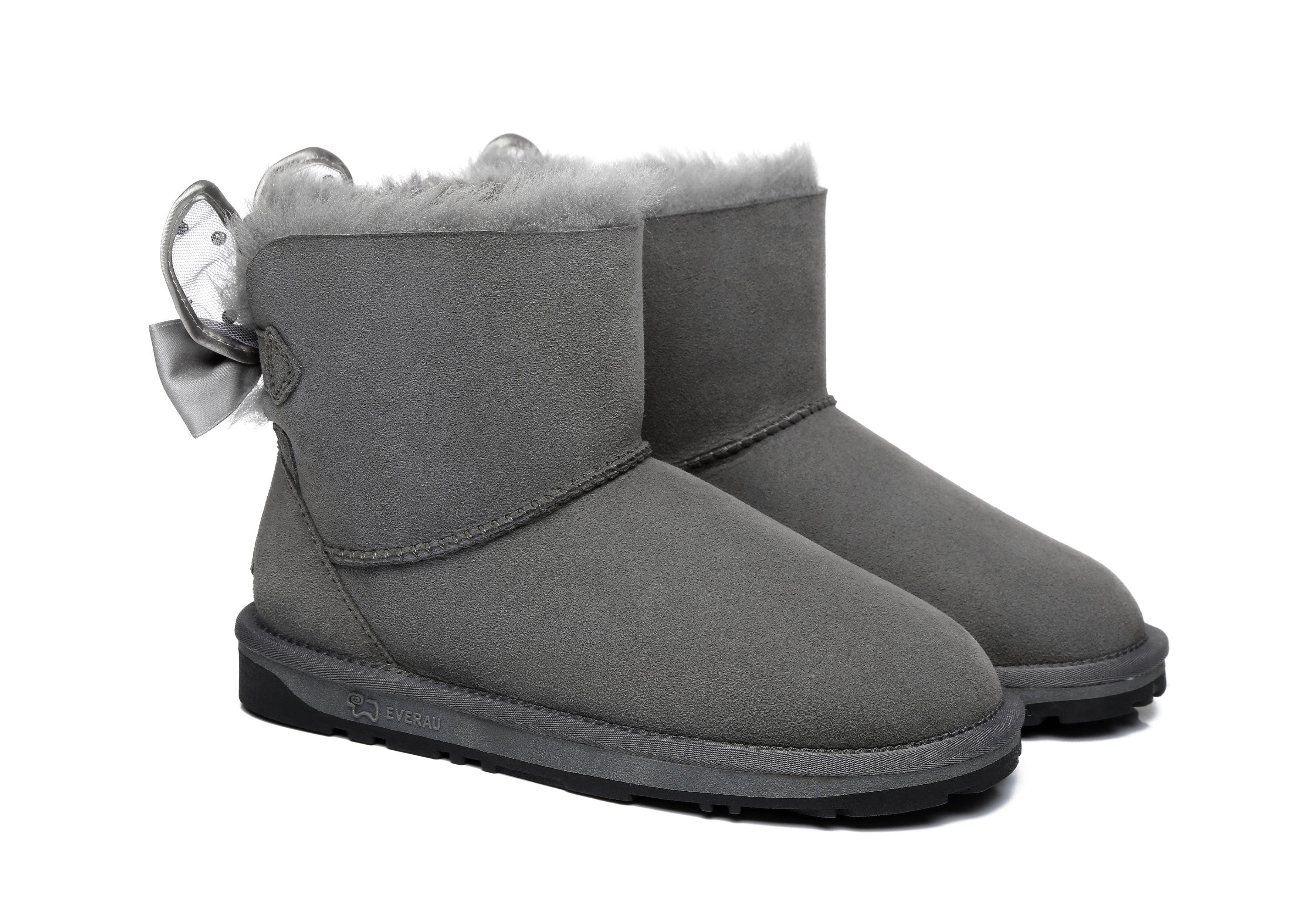 EVERAU® Mini Single Bow Women Wabbit Boots - UGG Boots - Grey - AU Ladies 4 / AU Men 2 / EU 35 - Uggoutlet