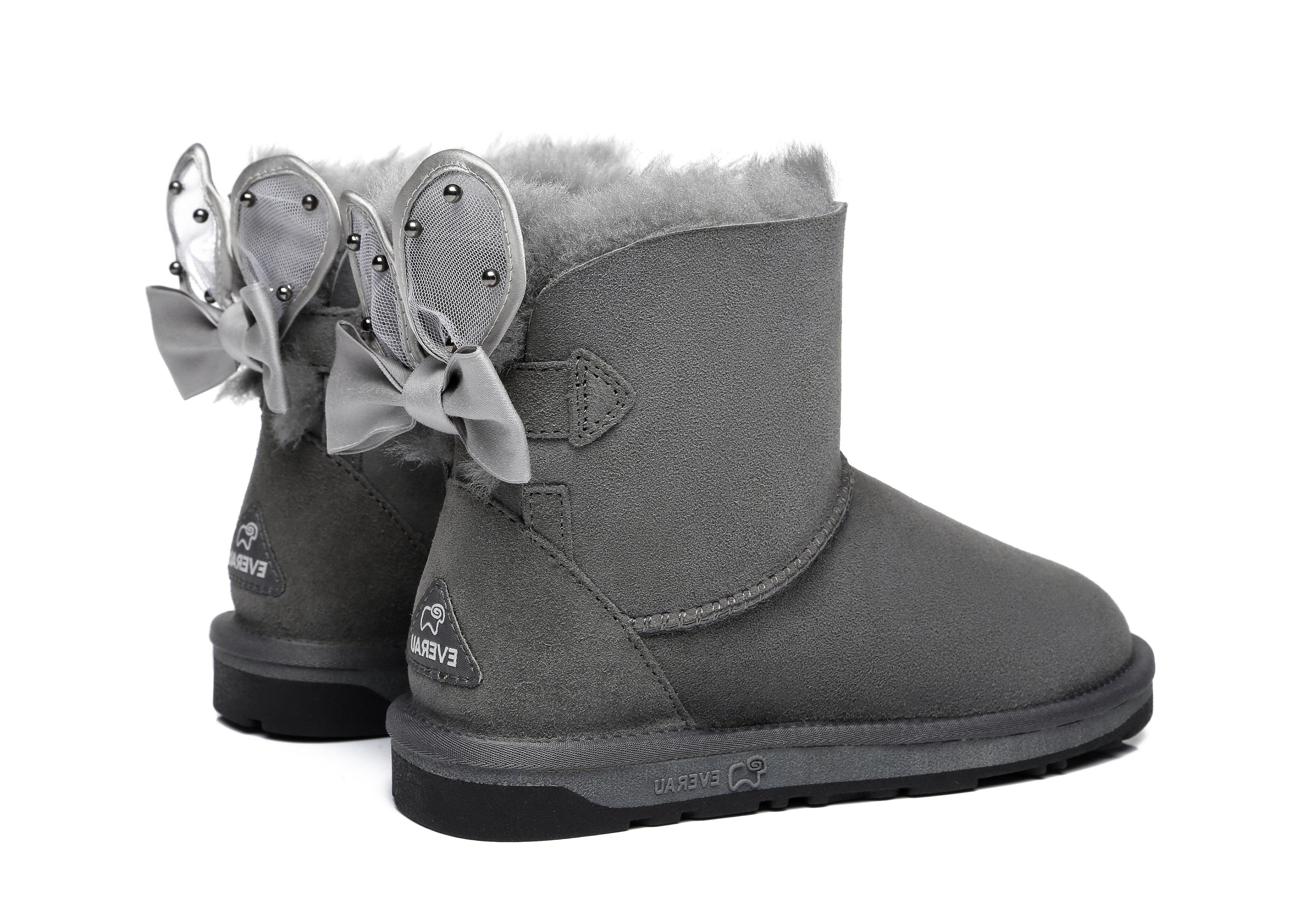 EVERAU® Mini Single Bow Women Wabbit Boots - UGG Boots - Grey - AU Ladies 4 / AU Men 2 / EU 35 - Uggoutlet