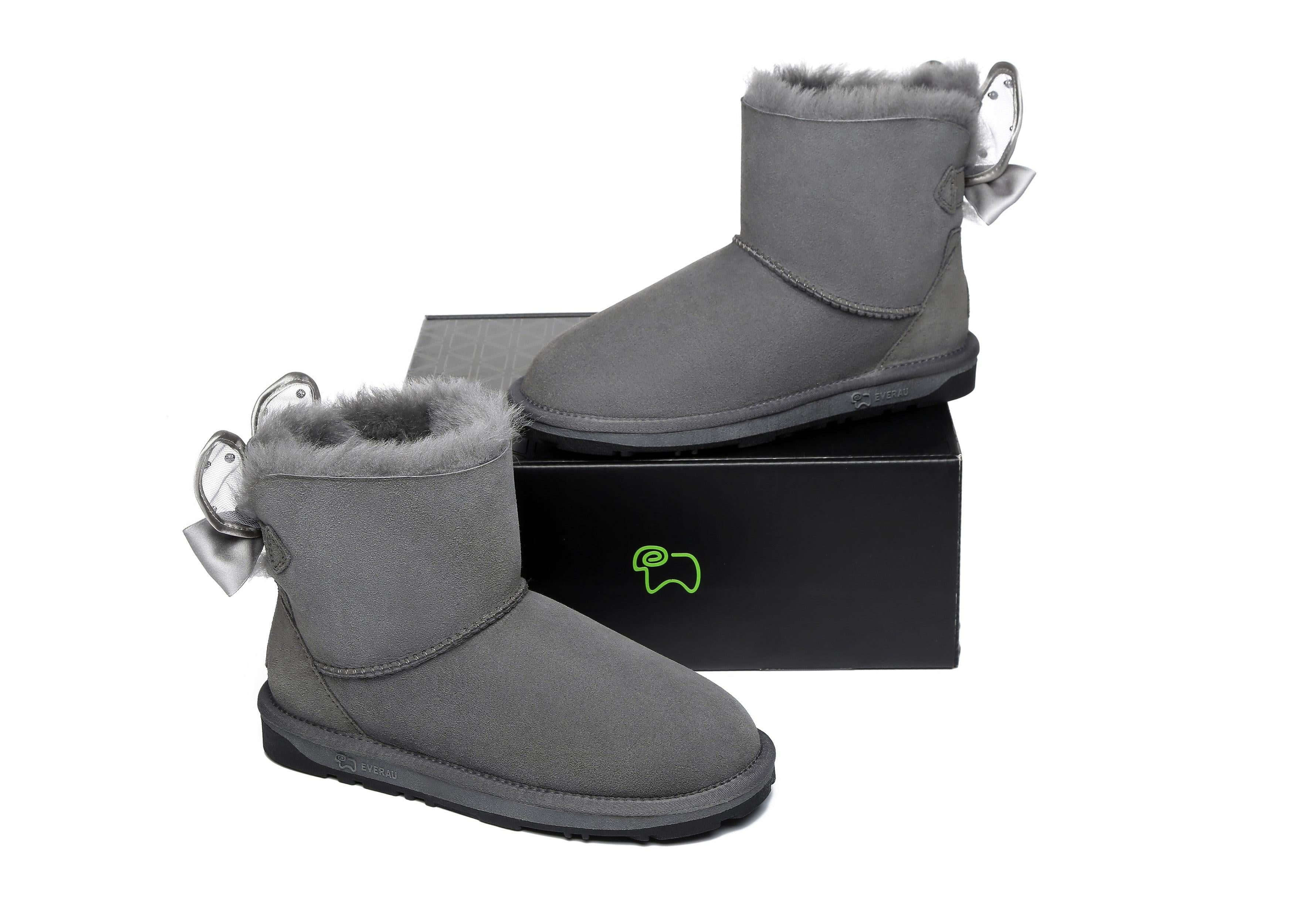 EVERAU® Mini Single Bow Women Wabbit Boots - UGG Boots - Grey - AU Ladies 4 / AU Men 2 / EU 35 - Uggoutlet