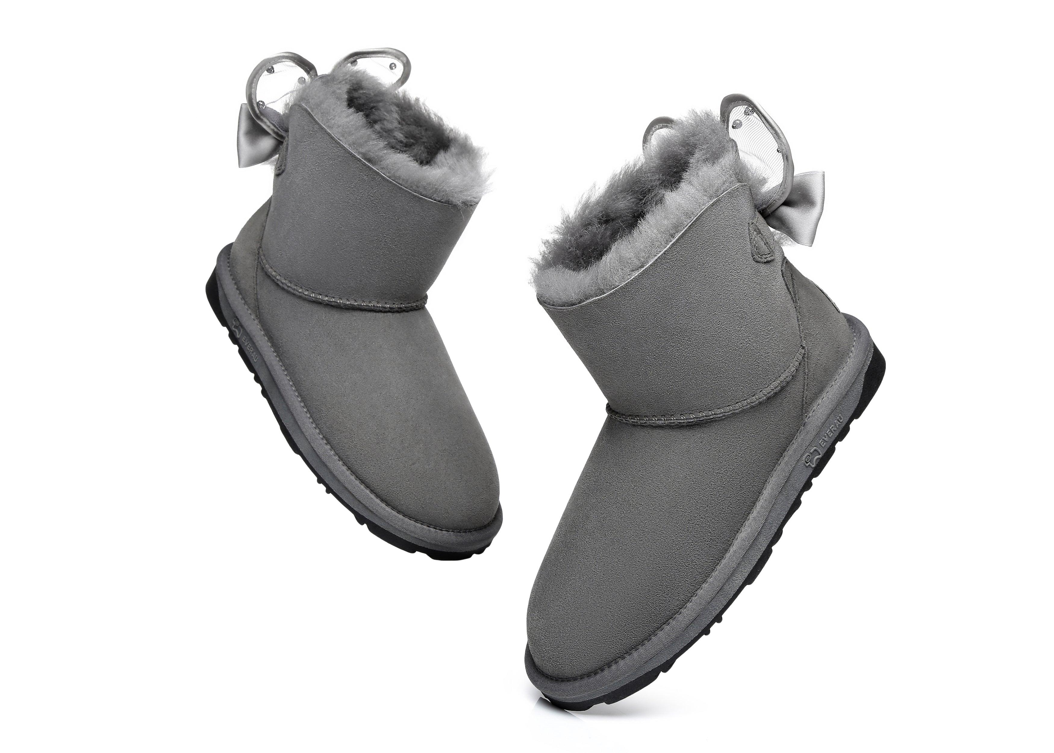 EVERAU® Mini Single Bow Women Wabbit Boots - UGG Boots - Grey - AU Ladies 4 / AU Men 2 / EU 35 - Uggoutlet