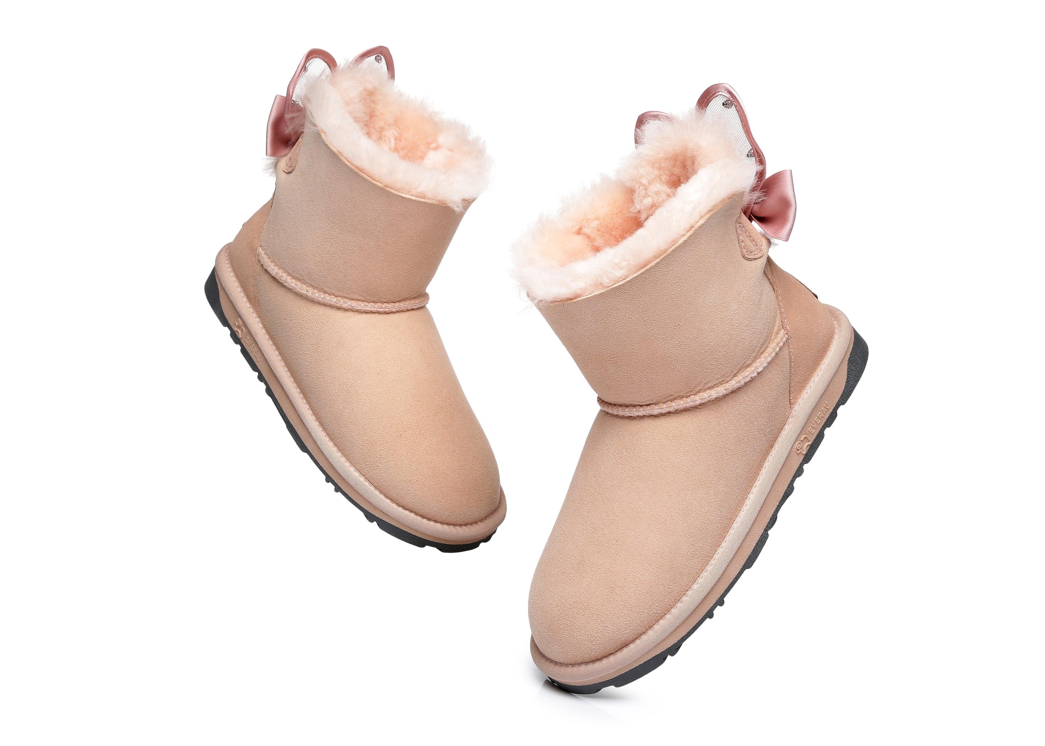 EVERAU® Mini Single Bow Women Wabbit Boots - UGG Boots - Pink - AU Ladies 4 / AU Men 2 / EU 35 - Uggoutlet