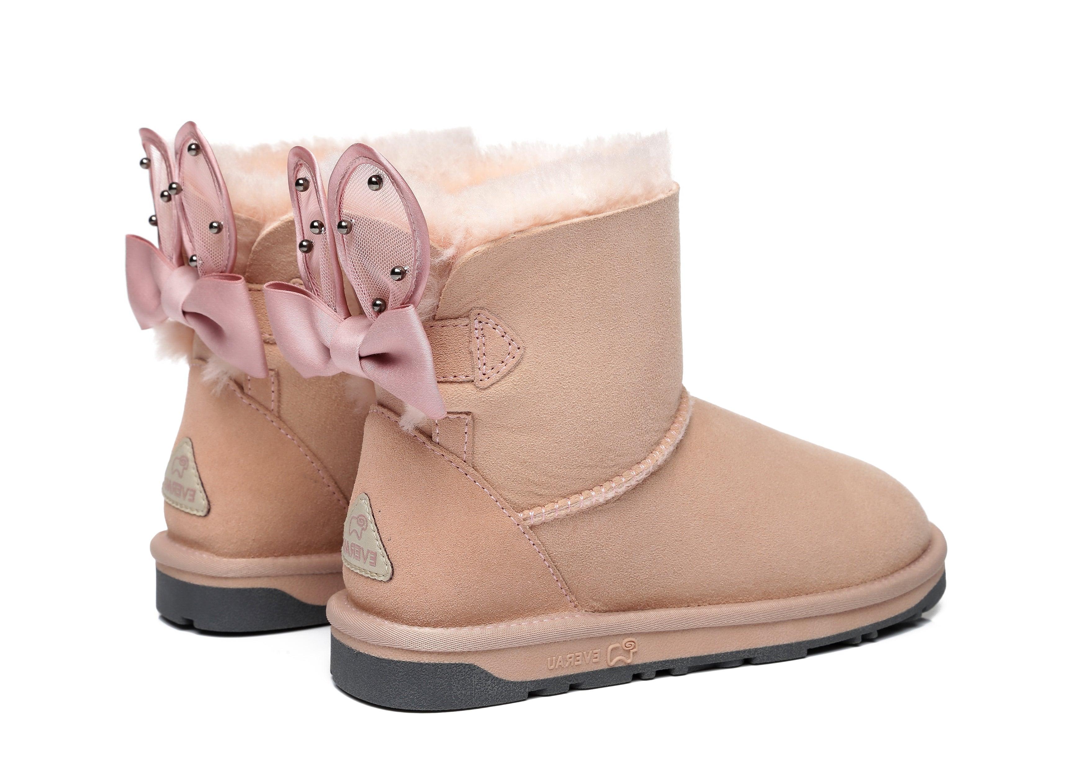 EVERAU® Mini Single Bow Women Wabbit Boots - UGG Boots - Pink - AU Ladies 4 / AU Men 2 / EU 35 - Uggoutlet