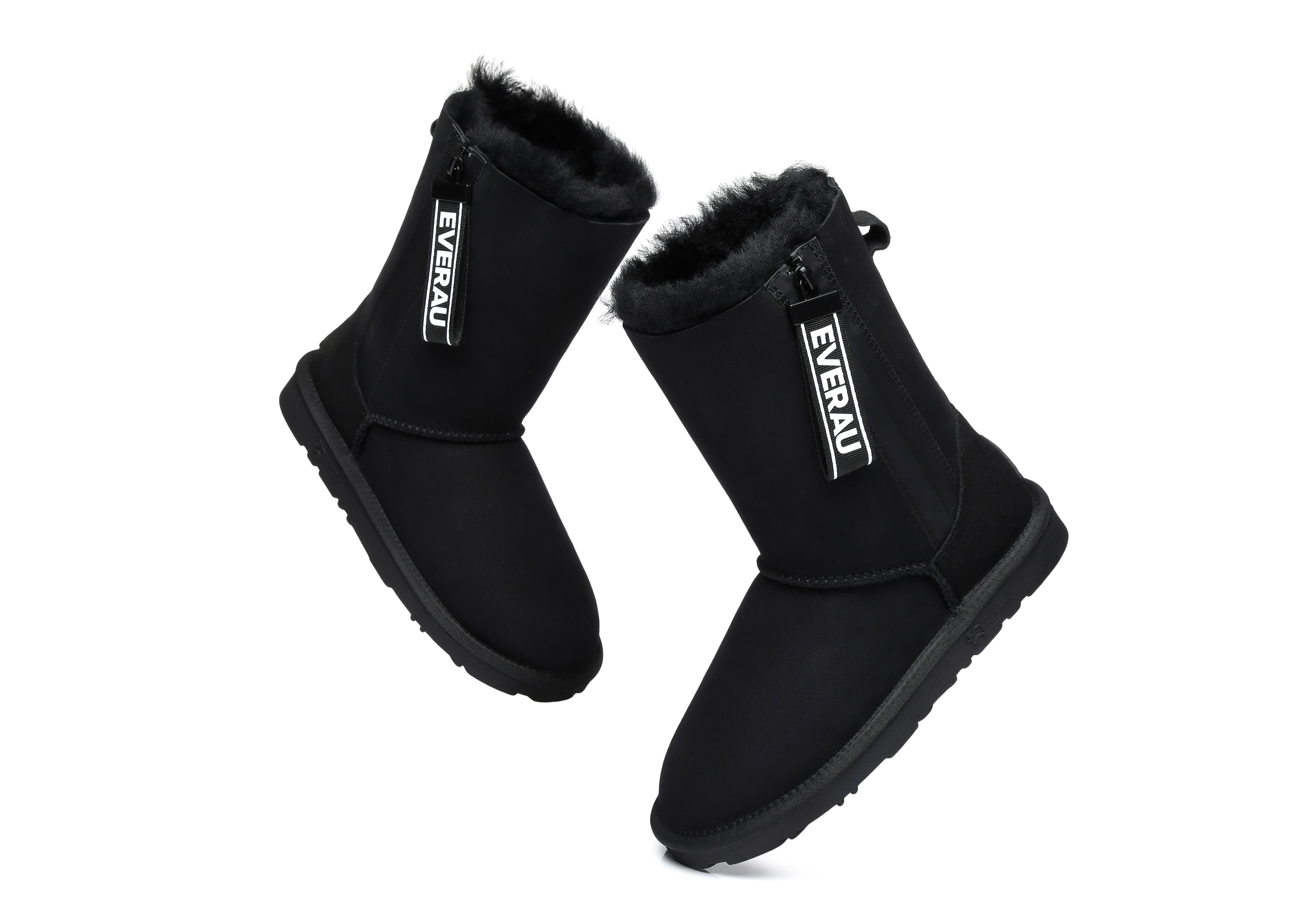 EVERAU® Short Sheepskin Boots Women Short Piper - UGG Boots - Black - AU Ladies 4 / AU Men 2 / EU 35 - Uggoutlet