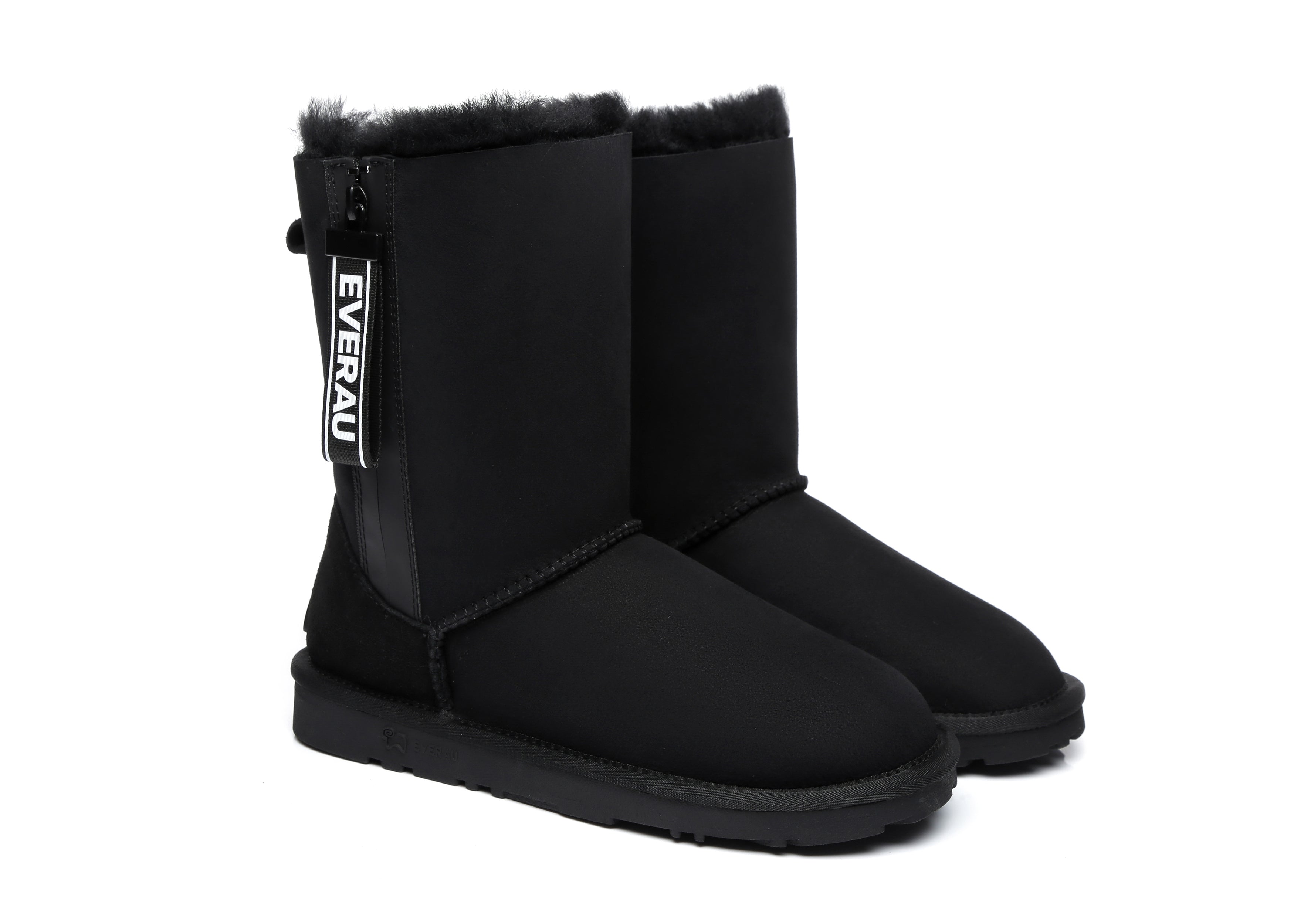 EVERAU® Short Sheepskin Boots Women Short Piper - UGG Boots - Black - AU Ladies 4 / AU Men 2 / EU 35 - Uggoutlet