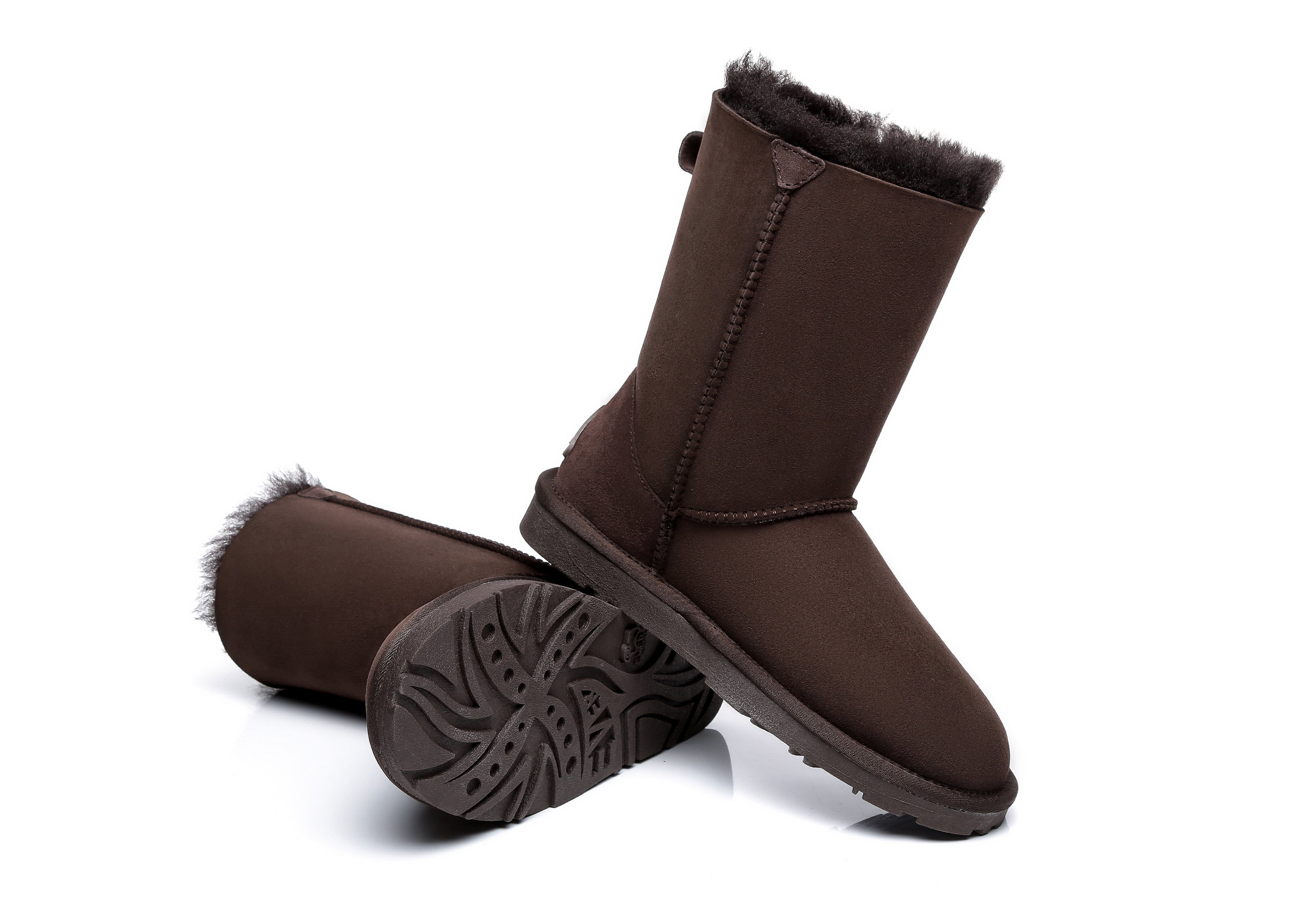 EVERAU® Short Sheepskin Boots Women Short Piper - UGG Boots - Chocolate - AU Ladies 4 / AU Men 2 / EU 35 - Uggoutlet