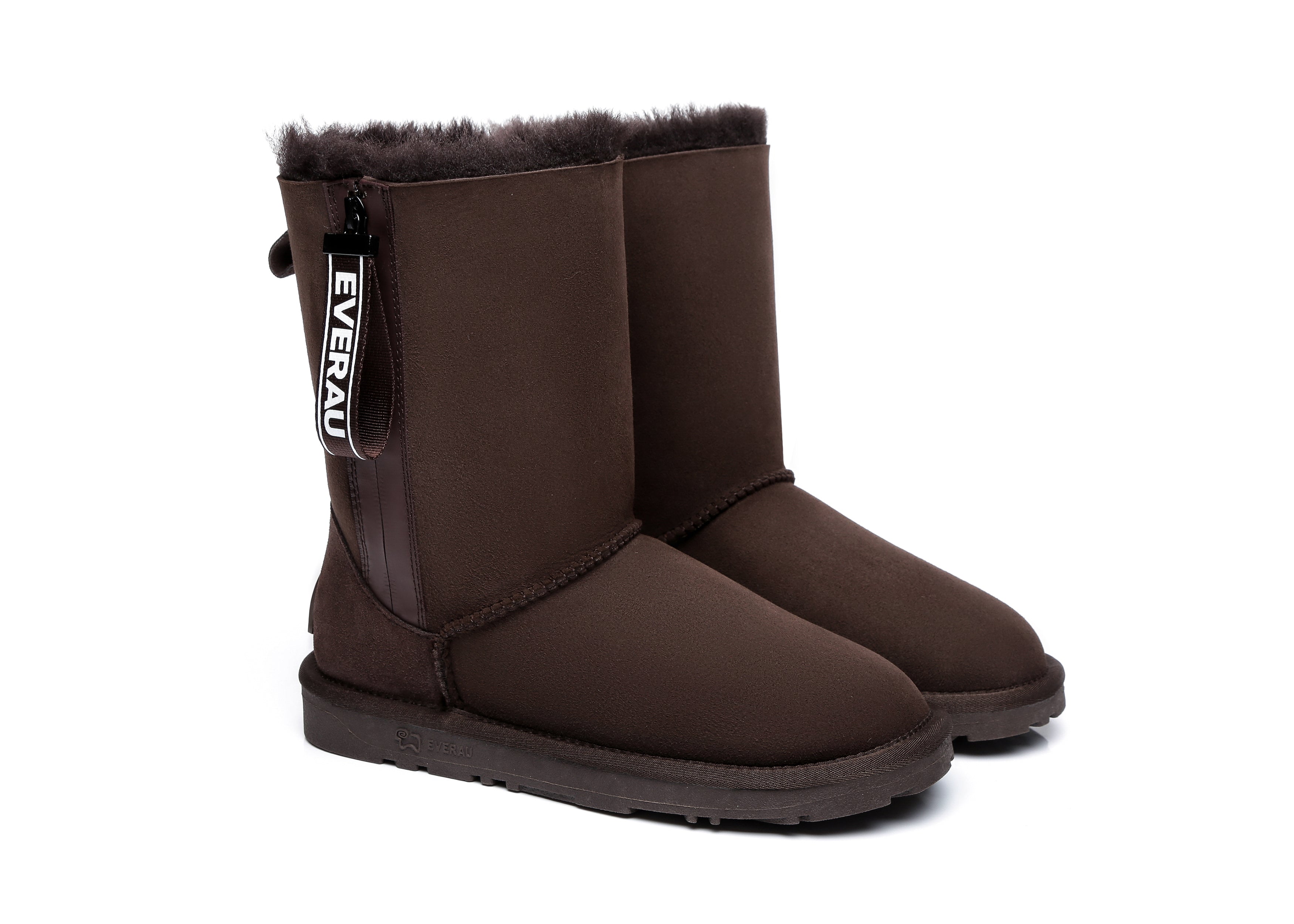 EVERAU® Short Sheepskin Boots Women Short Piper - UGG Boots - Chocolate - AU Ladies 4 / AU Men 2 / EU 35 - Uggoutlet