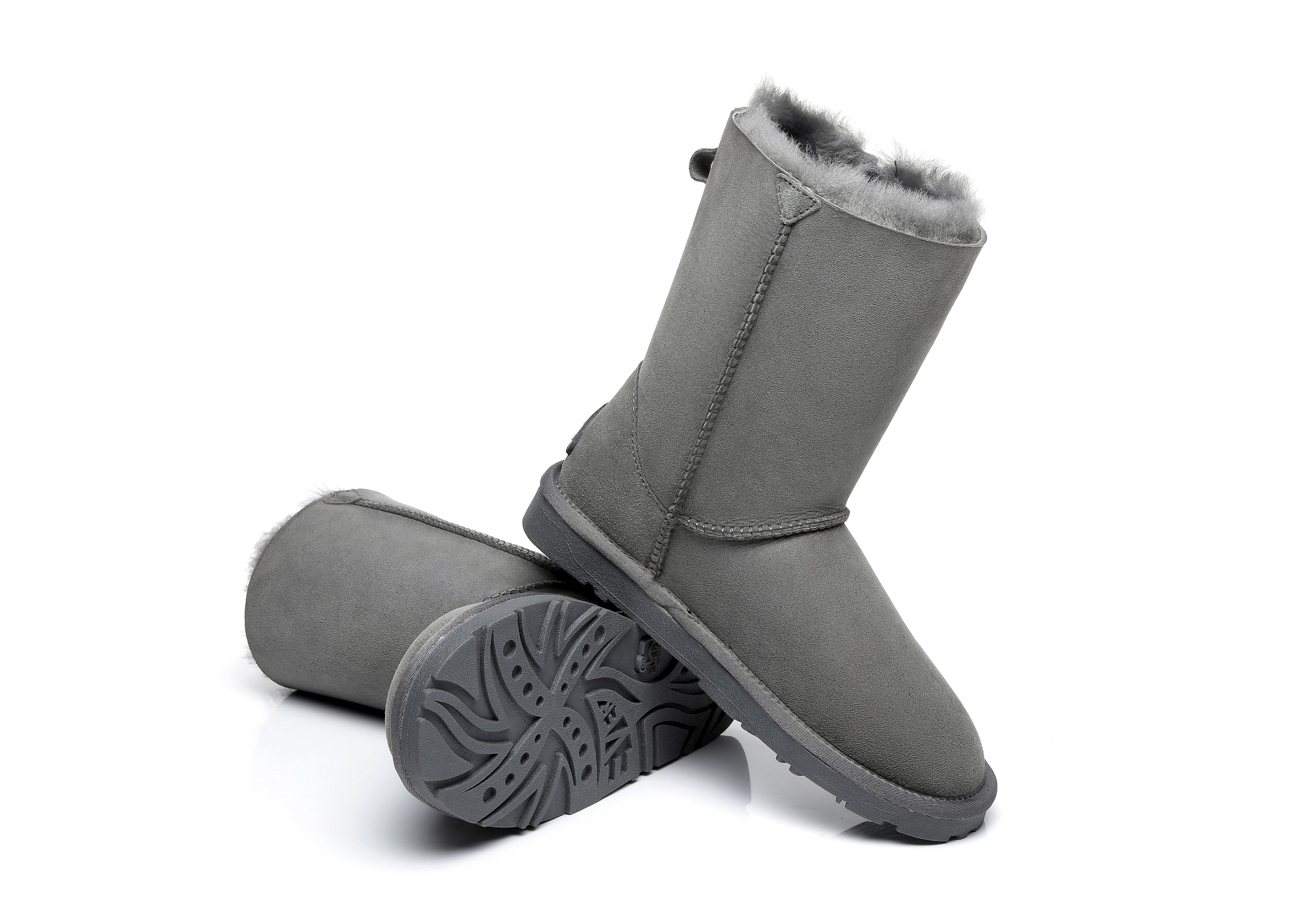 EVERAU® Short Sheepskin Boots Women Short Piper - UGG Boots - Grey - AU Ladies 4 / AU Men 2 / EU 35 - Uggoutlet