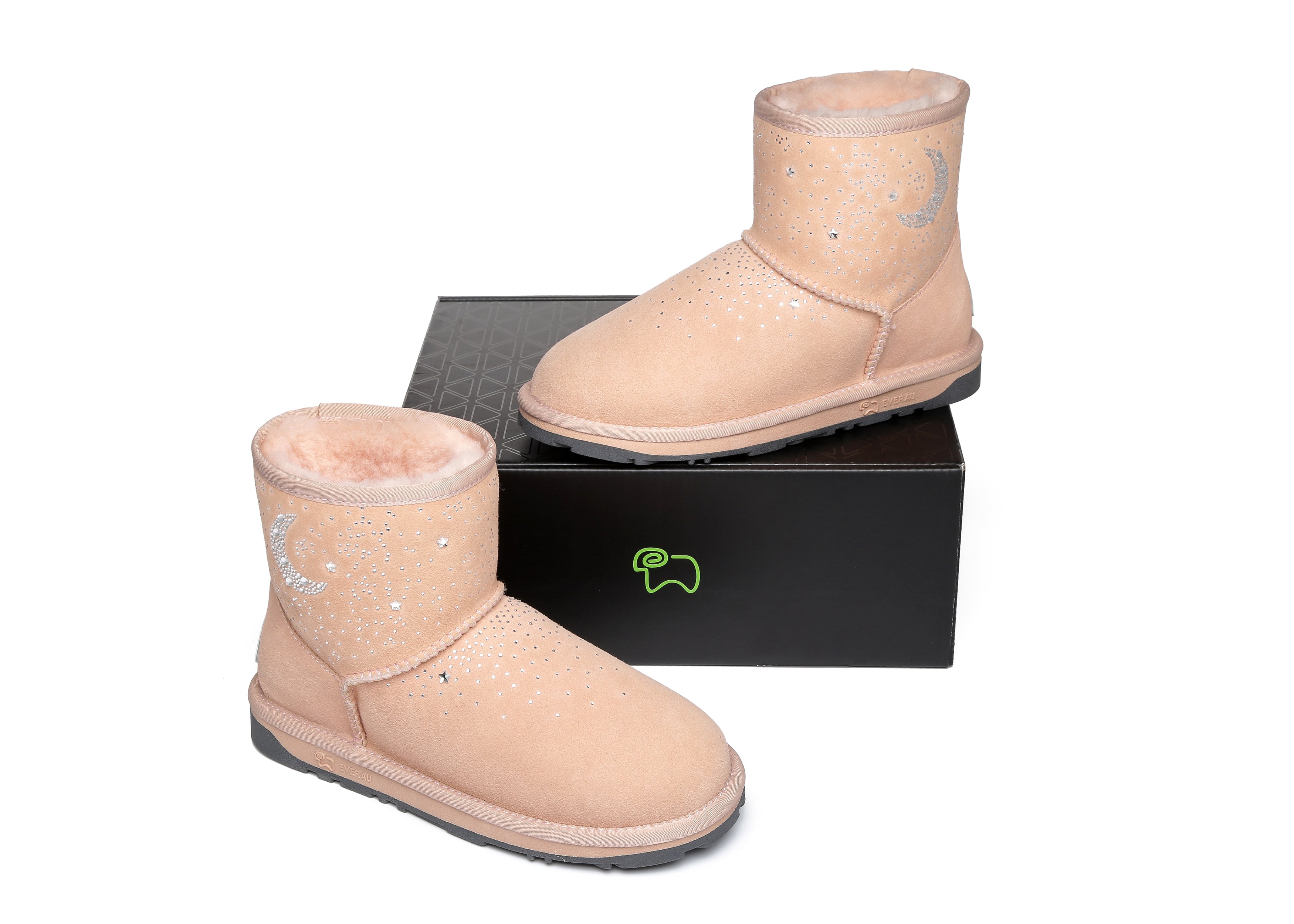 EVERAU® Stud Diamond Mini Sheepskin Boots Women Mercury - UGG Boots - Flesh Pink - AU Ladies 4 / AU Men 2 / EU 35 - Uggoutlet