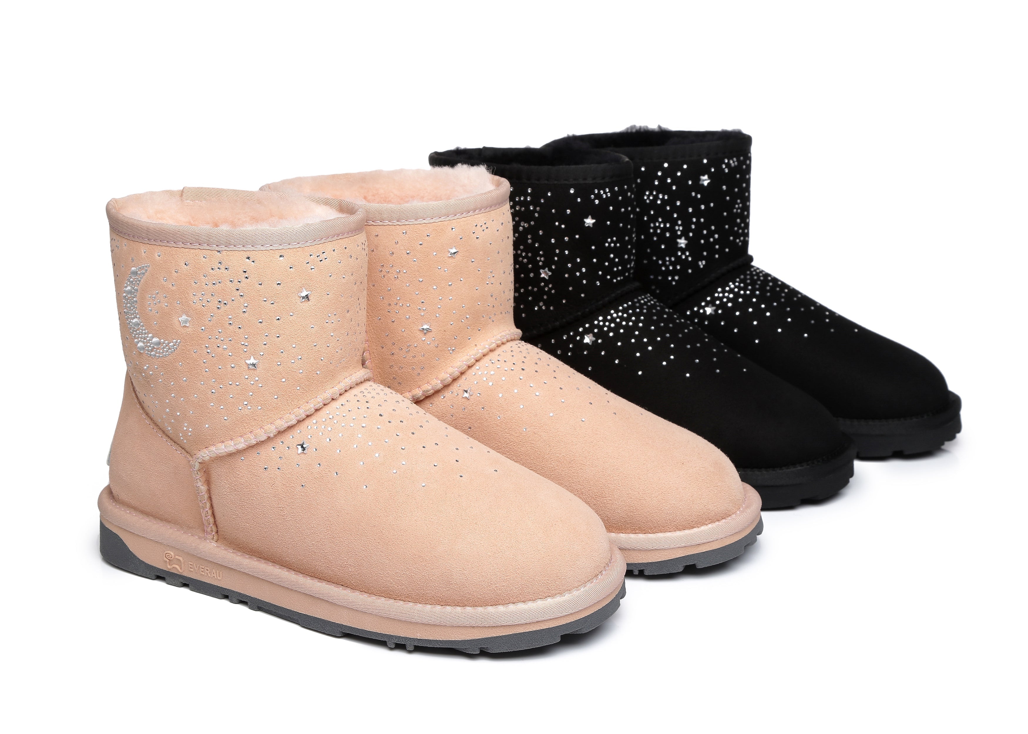 EVERAU® Stud Diamond Mini Sheepskin Boots Women Mercury - UGG Boots - Flesh Pink - AU Ladies 4 / AU Men 2 / EU 35 - Uggoutlet