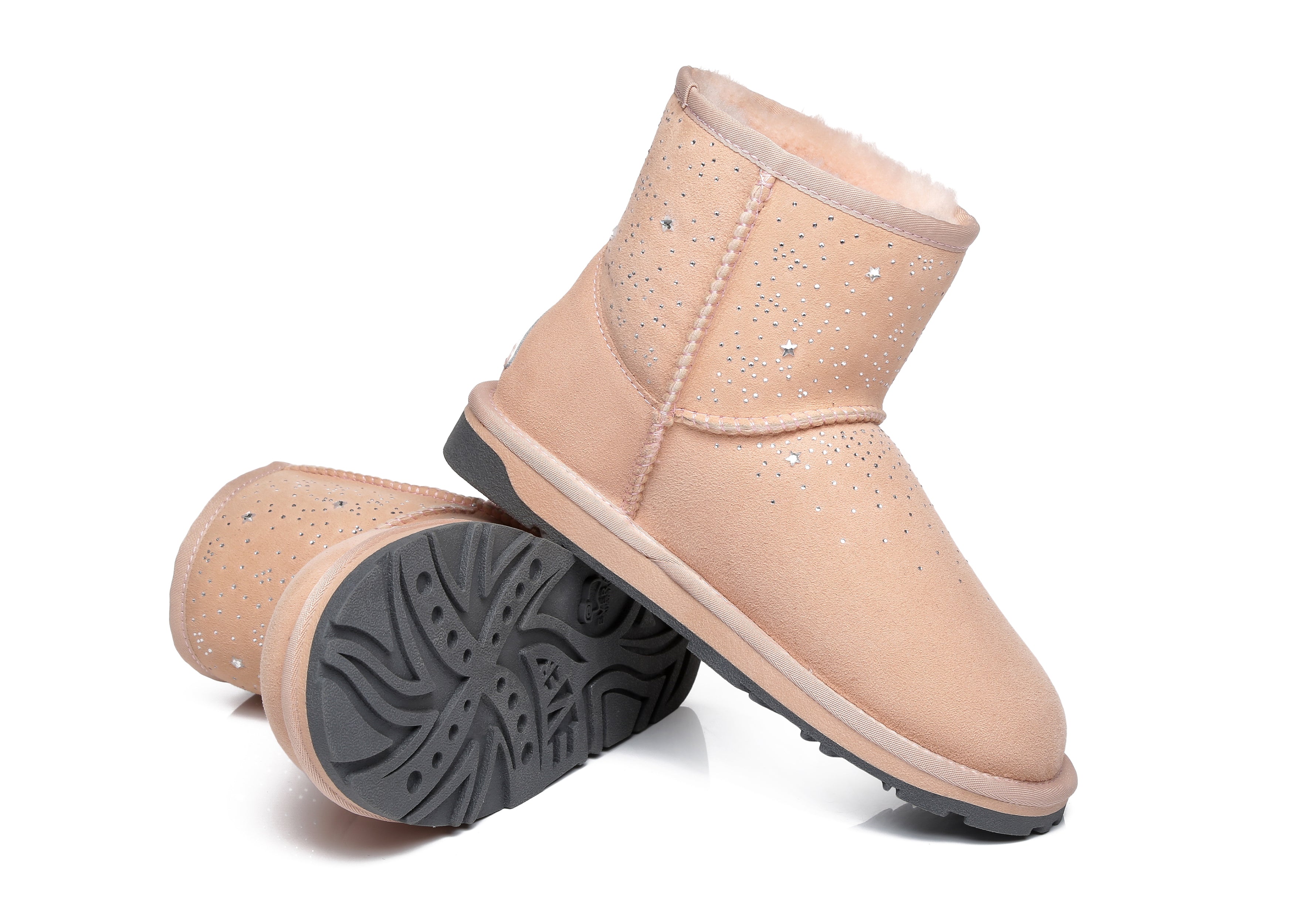 EVERAU® Stud Diamond Mini Sheepskin Boots Women Mercury - UGG Boots - Flesh Pink - AU Ladies 4 / AU Men 2 / EU 35 - Uggoutlet