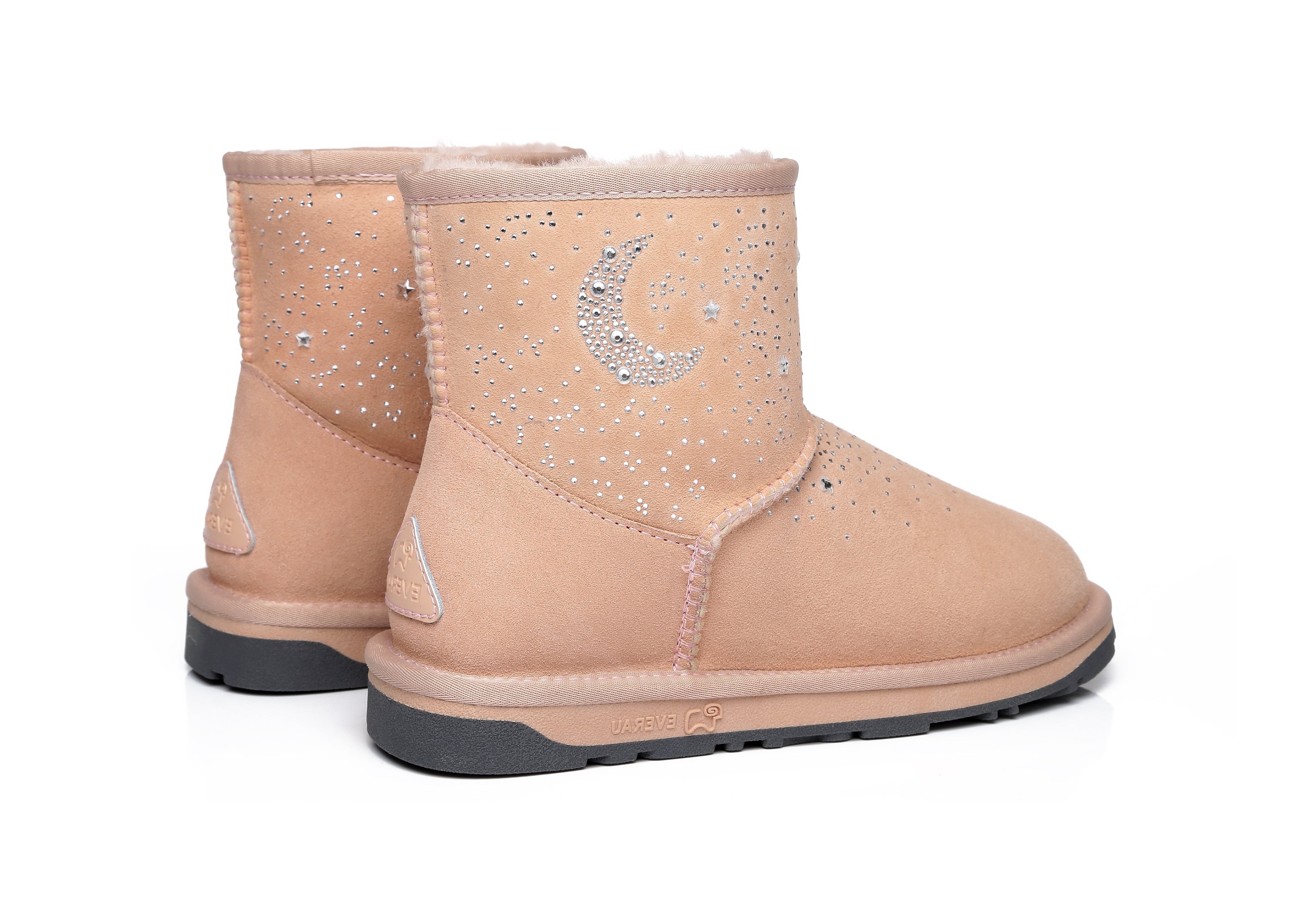 EVERAU® Stud Diamond Mini Sheepskin Boots Women Mercury - UGG Boots - Flesh Pink - AU Ladies 4 / AU Men 2 / EU 35 - Uggoutlet