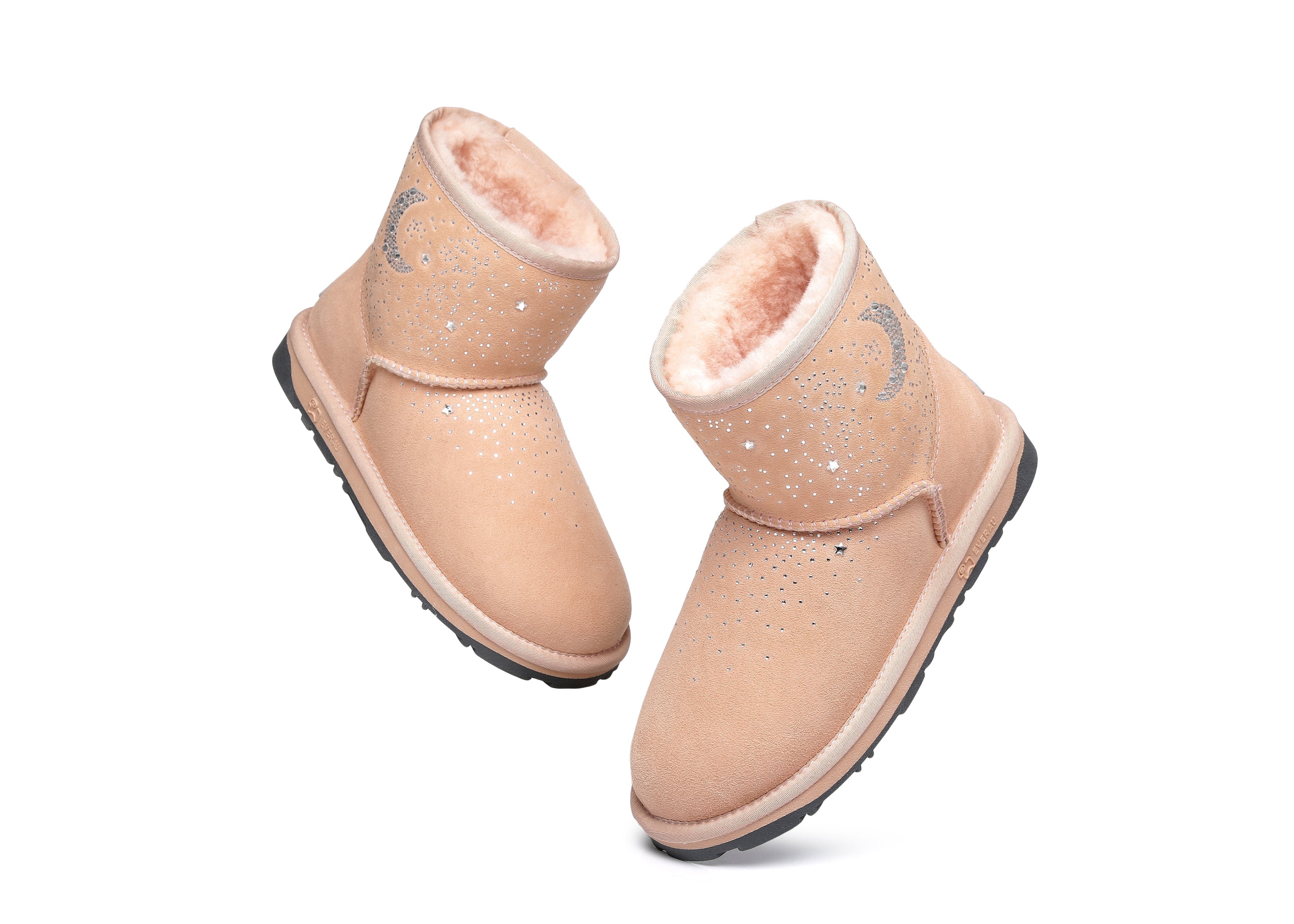 EVERAU® Stud Diamond Mini Sheepskin Boots Women Mercury - UGG Boots - Flesh Pink - AU Ladies 4 / AU Men 2 / EU 35 - Uggoutlet