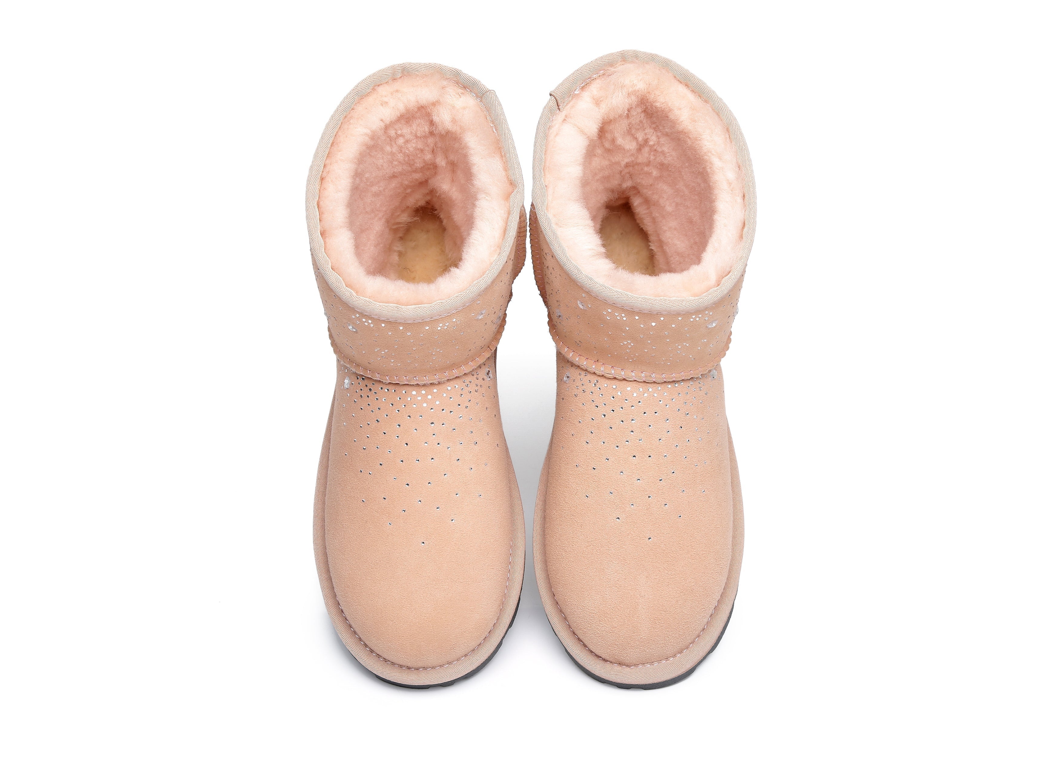 EVERAU® Stud Diamond Mini Sheepskin Boots Women Mercury - UGG Boots - Flesh Pink - AU Ladies 4 / AU Men 2 / EU 35 - Uggoutlet