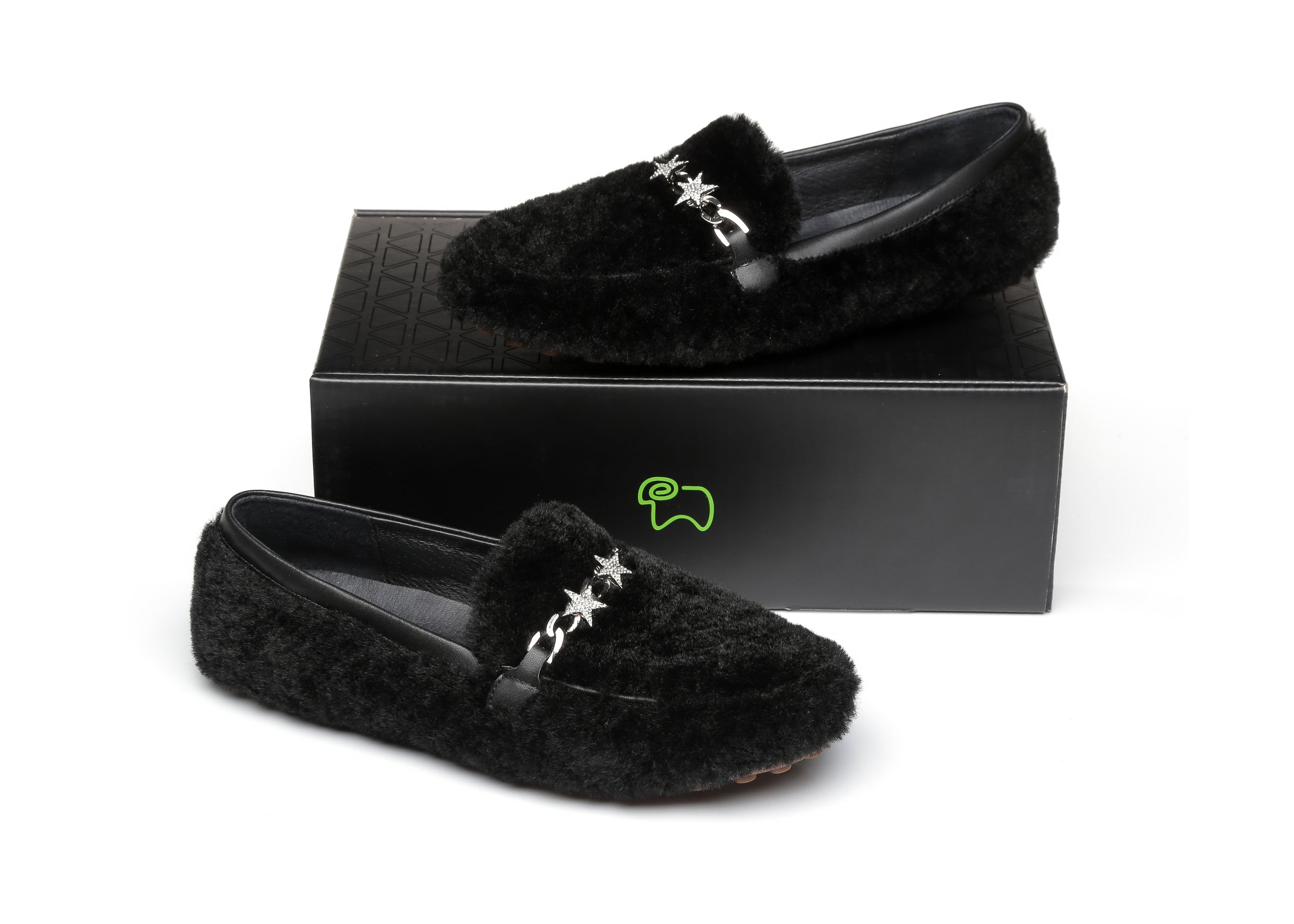 EVERAU® Women Fluffy Ballet Flats Chrom - Moccasins - Black - AU Ladies 4 / AU Men 2 / EU 35 - Uggoutlet