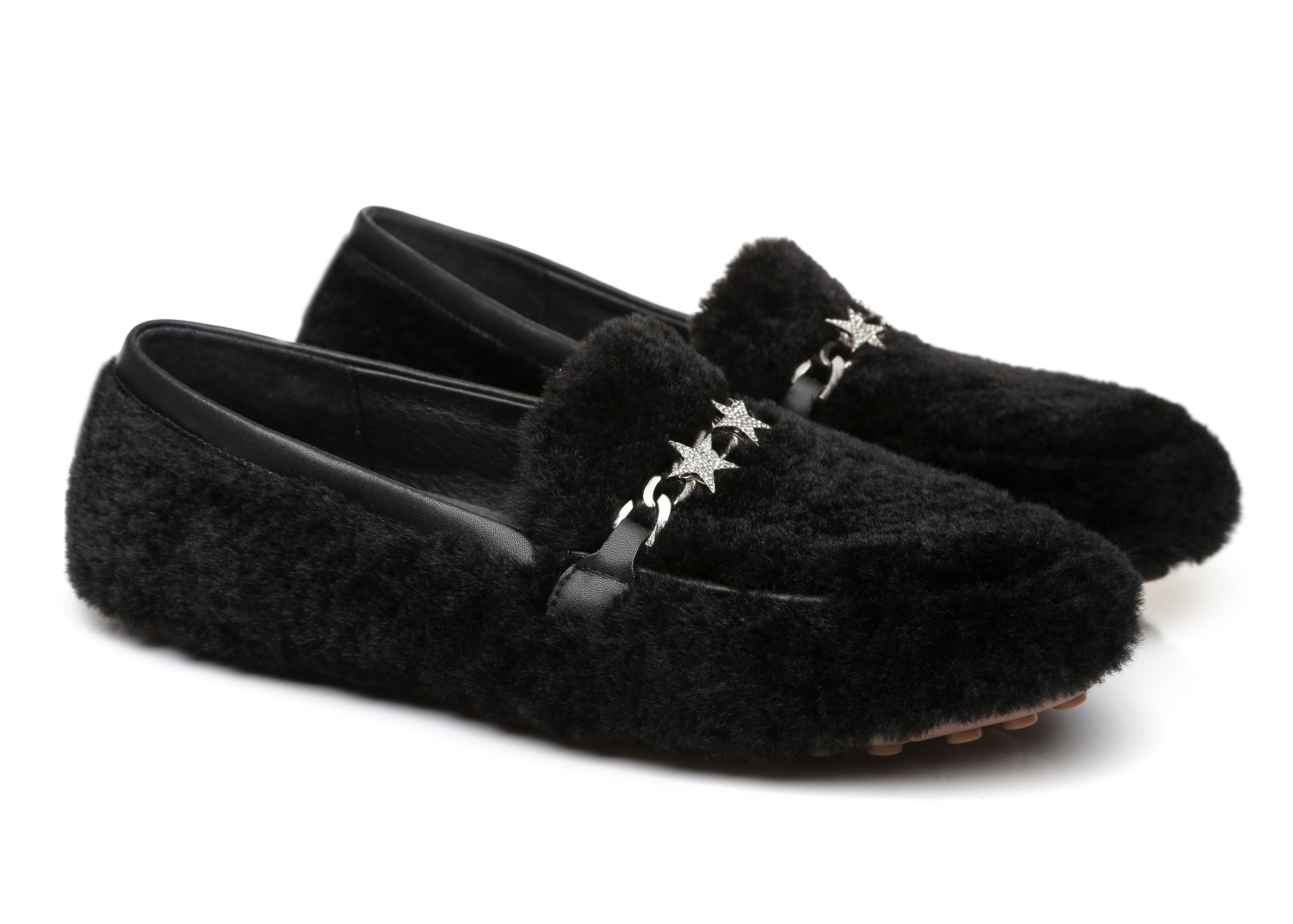 EVERAU® Women Fluffy Ballet Flats Chrom - Moccasins - Black - AU Ladies 4 / AU Men 2 / EU 35 - Uggoutlet