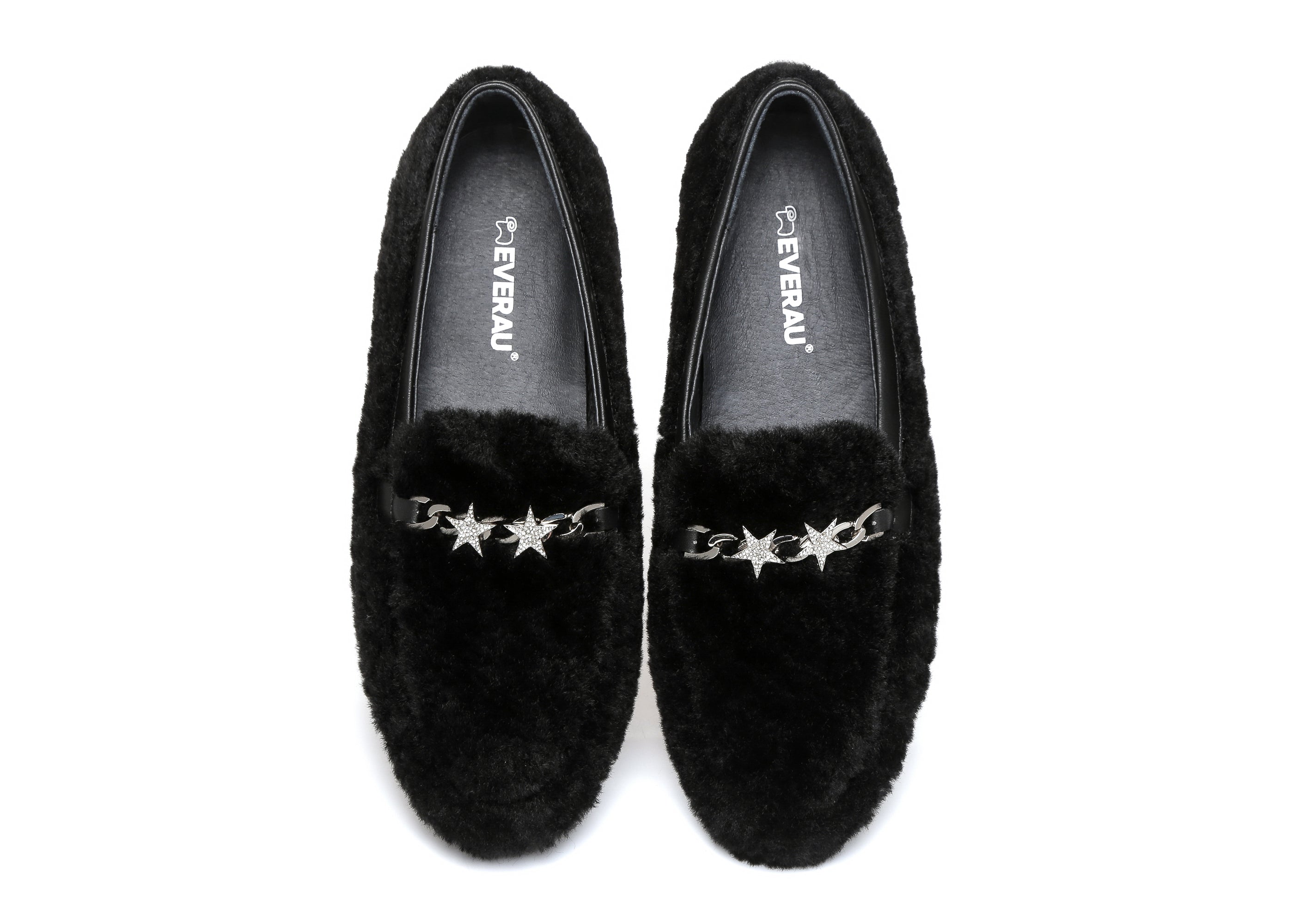 EVERAU® Women Fluffy Ballet Flats Chrom - Moccasins - Black - AU Ladies 4 / AU Men 2 / EU 35 - Uggoutlet