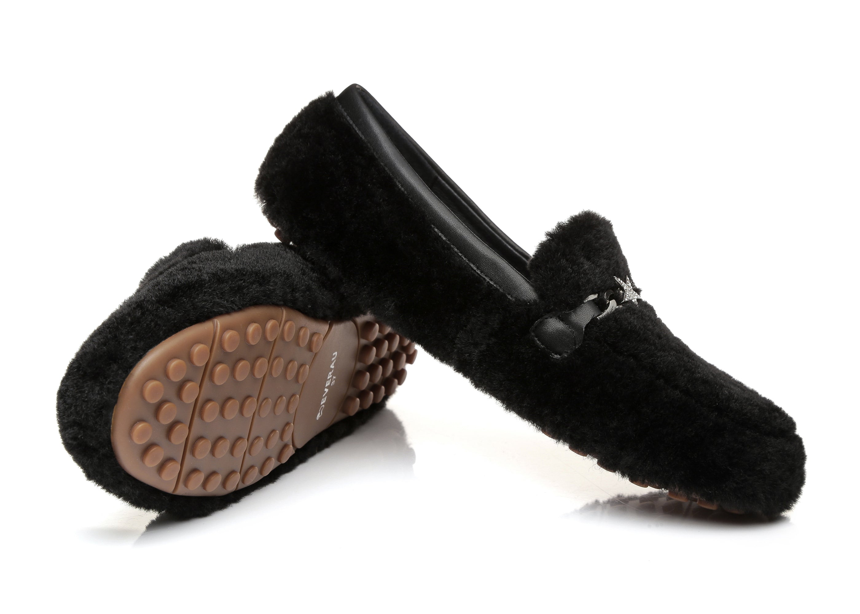 EVERAU® Women Fluffy Ballet Flats Chrom - Moccasins - Black - AU Ladies 4 / AU Men 2 / EU 35 - Uggoutlet