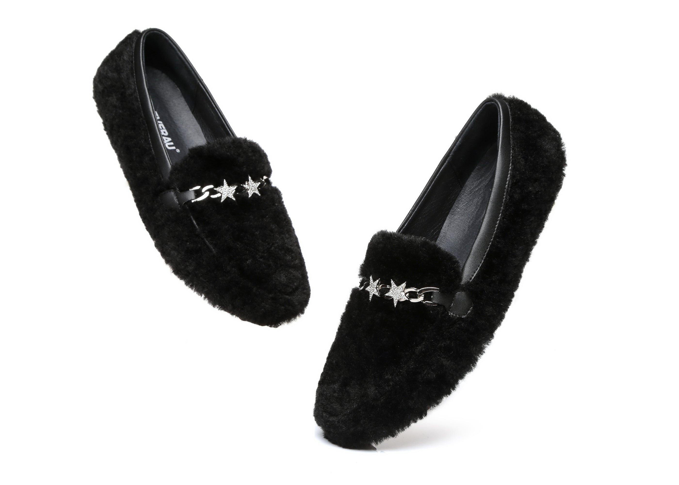 EVERAU® Women Fluffy Ballet Flats Chrom - Moccasins - Black - AU Ladies 4 / AU Men 2 / EU 35 - Uggoutlet