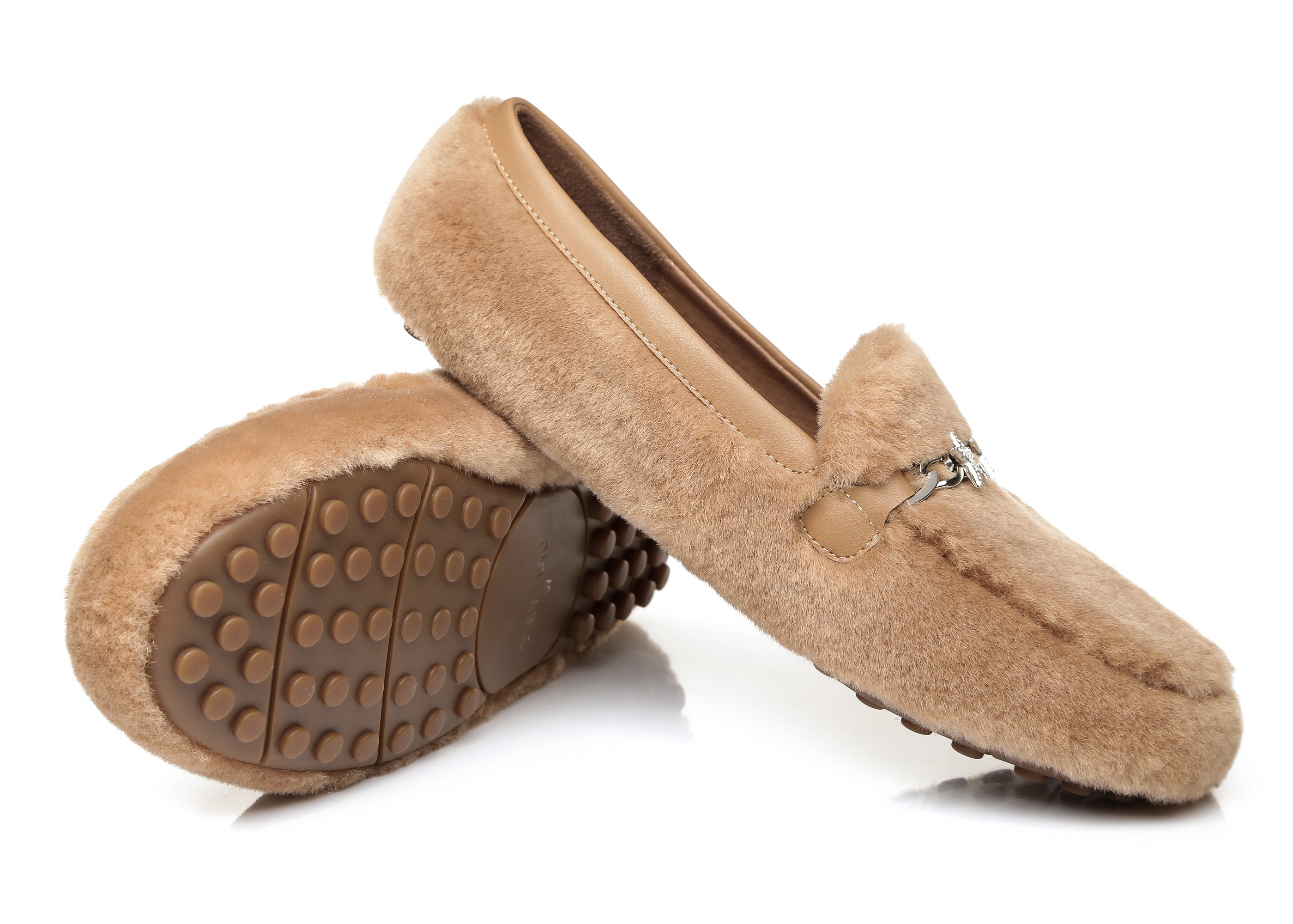 EVERAU® Women Fluffy Ballet Flats Chrom - Moccasins - Chestnut - AU Ladies 4 / AU Men 2 / EU 35 - Uggoutlet