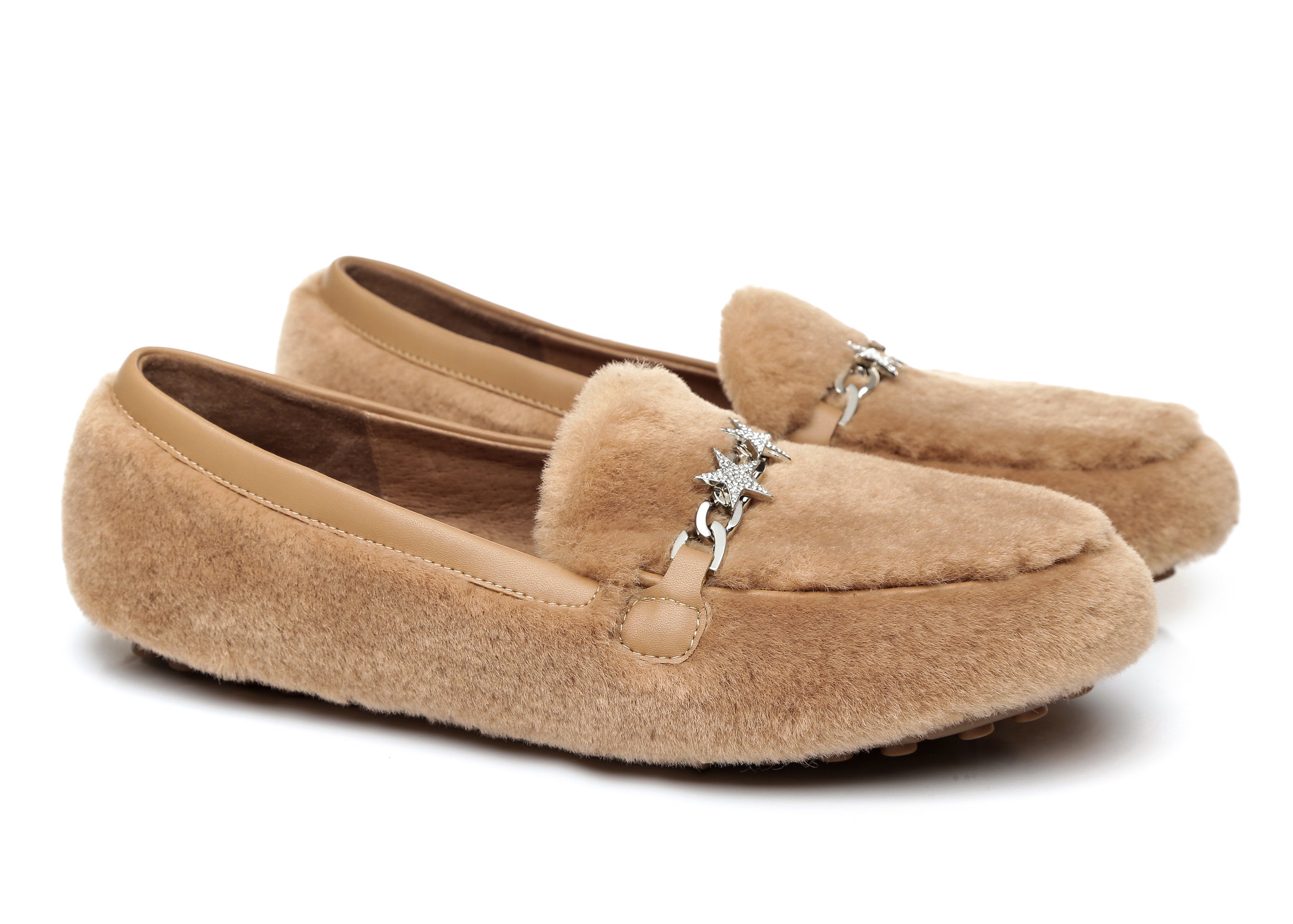 EVERAU® Women Fluffy Ballet Flats Chrom - Moccasins - Chestnut - AU Ladies 4 / AU Men 2 / EU 35 - Uggoutlet