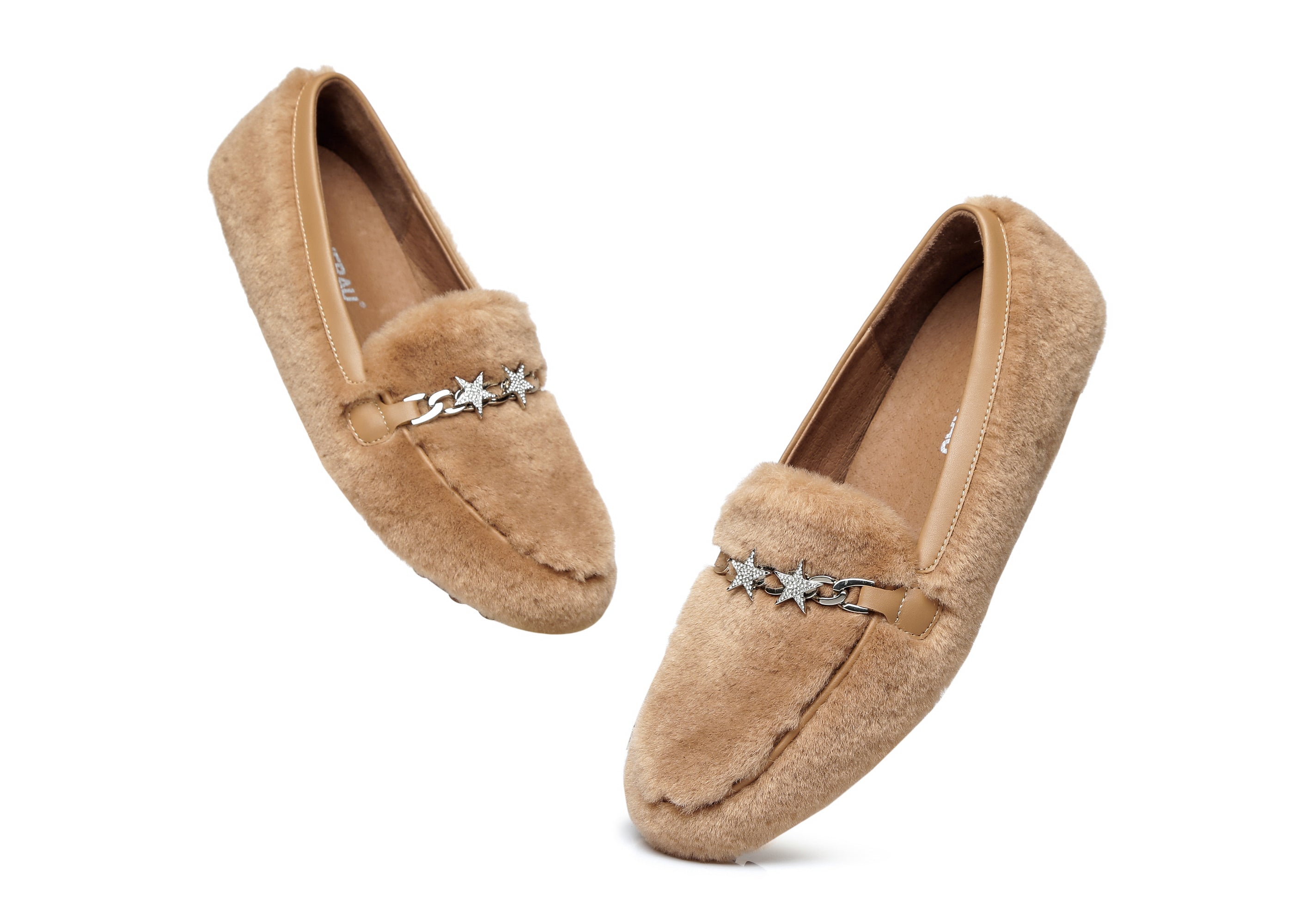 EVERAU® Women Fluffy Ballet Flats Chrom - Moccasins - Chestnut - AU Ladies 4 / AU Men 2 / EU 35 - Uggoutlet