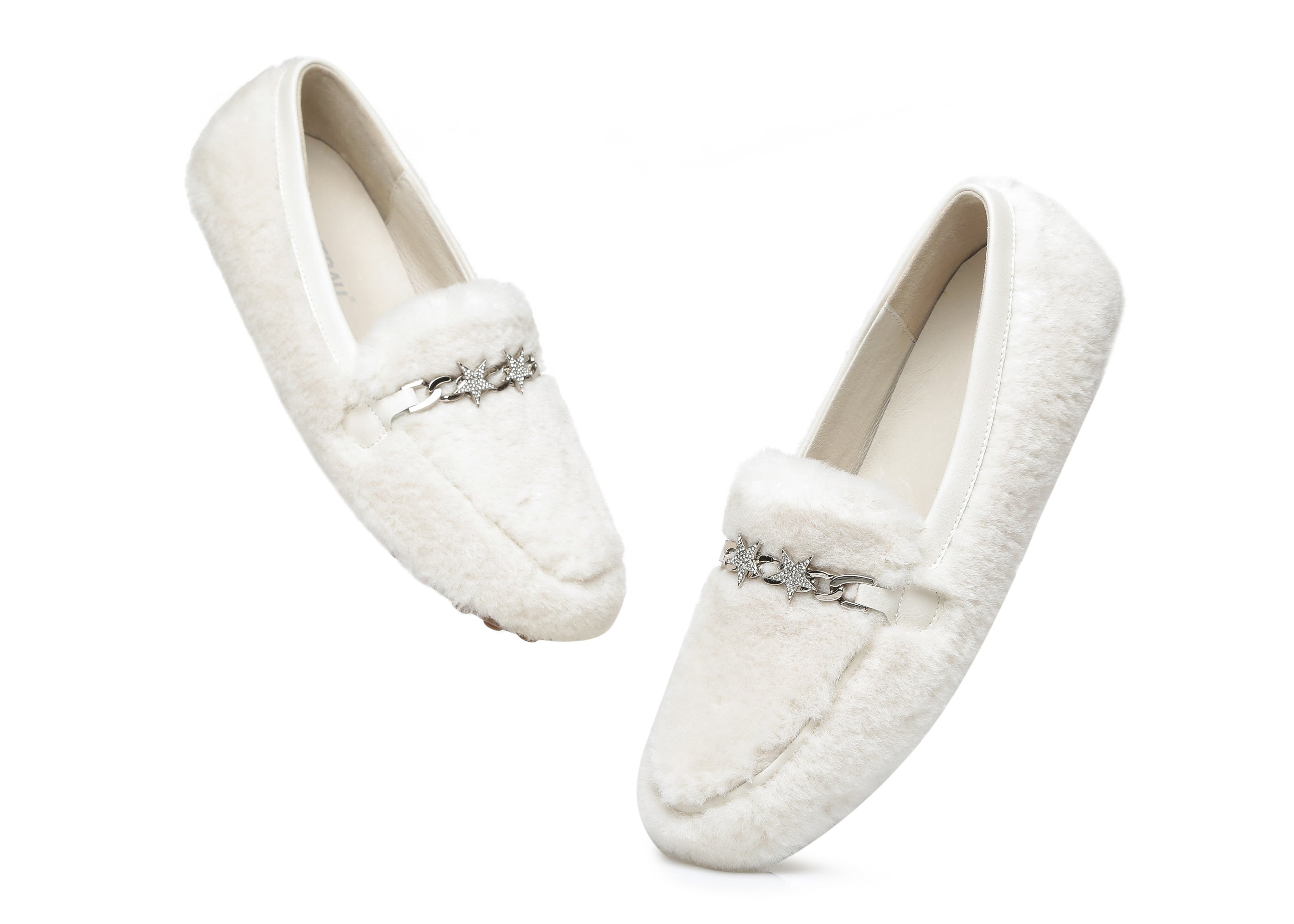 EVERAU® Women Fluffy Ballet Flats Chrom - Moccasins - Milky White - AU Ladies 4 / AU Men 2 / EU 35 - Uggoutlet