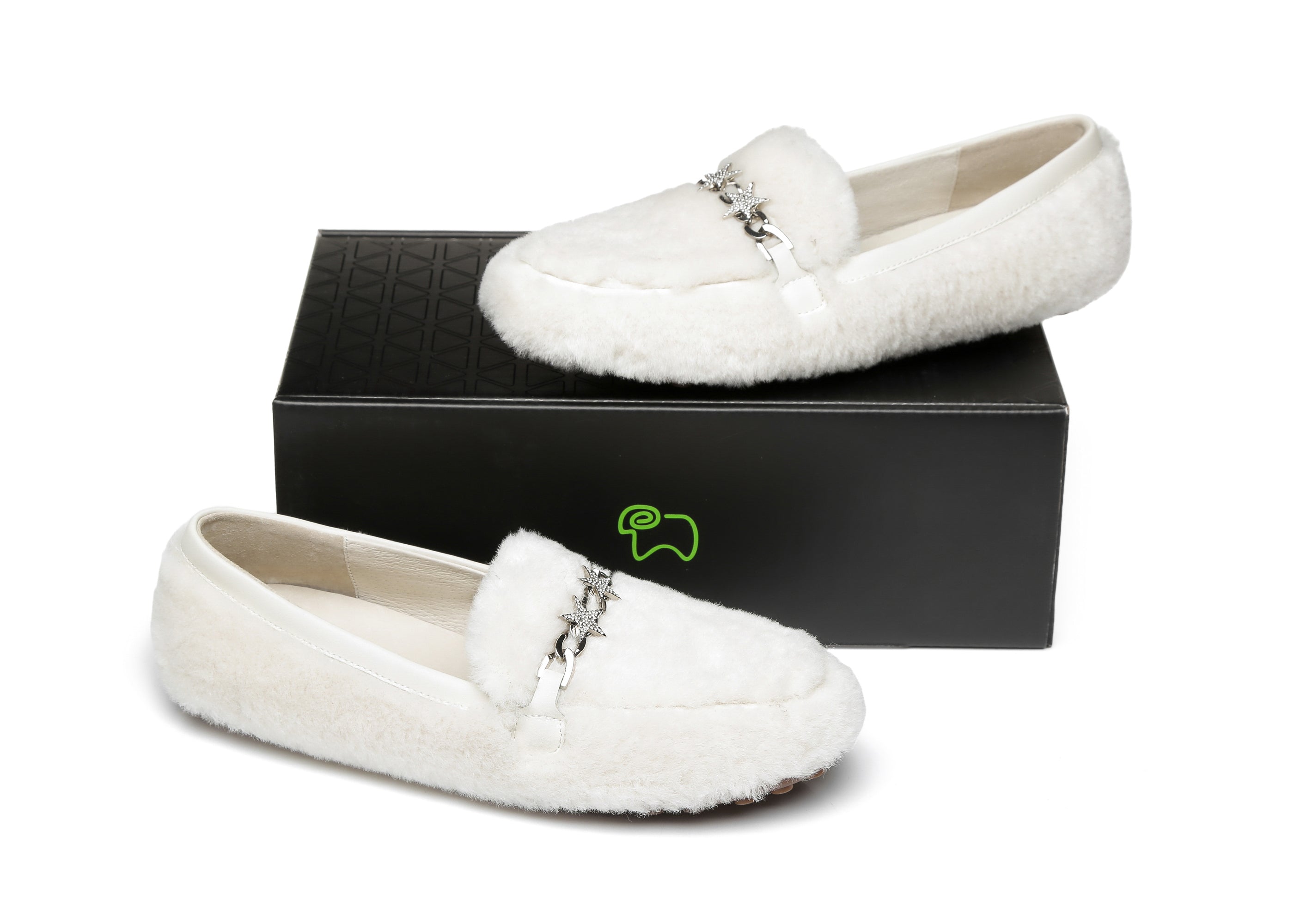 EVERAU® Women Fluffy Ballet Flats Chrom - Moccasins - Milky White - AU Ladies 4 / AU Men 2 / EU 35 - Uggoutlet