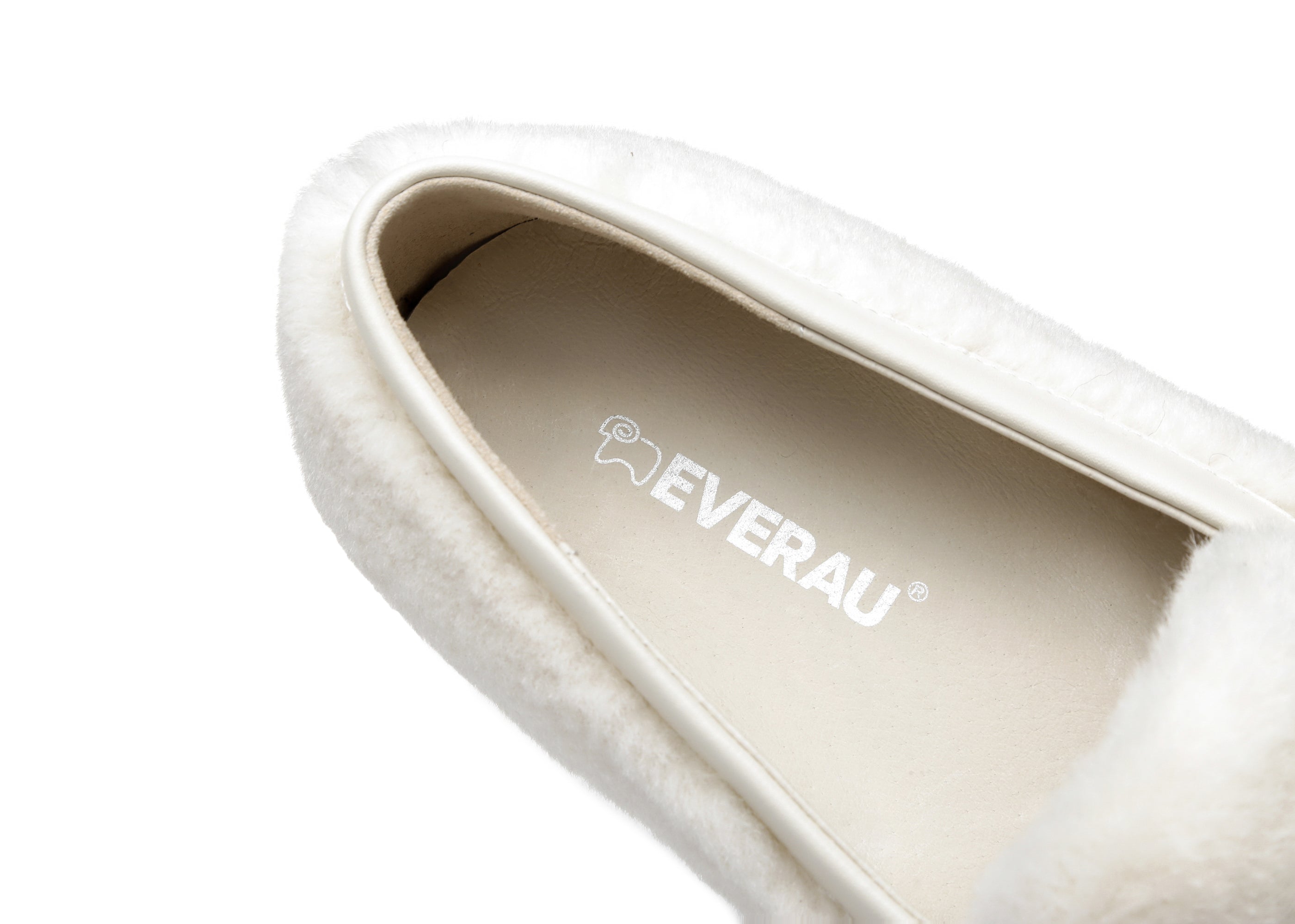 EVERAU® Women Fluffy Ballet Flats Chrom - Moccasins - Milky White - AU Ladies 4 / AU Men 2 / EU 35 - Uggoutlet